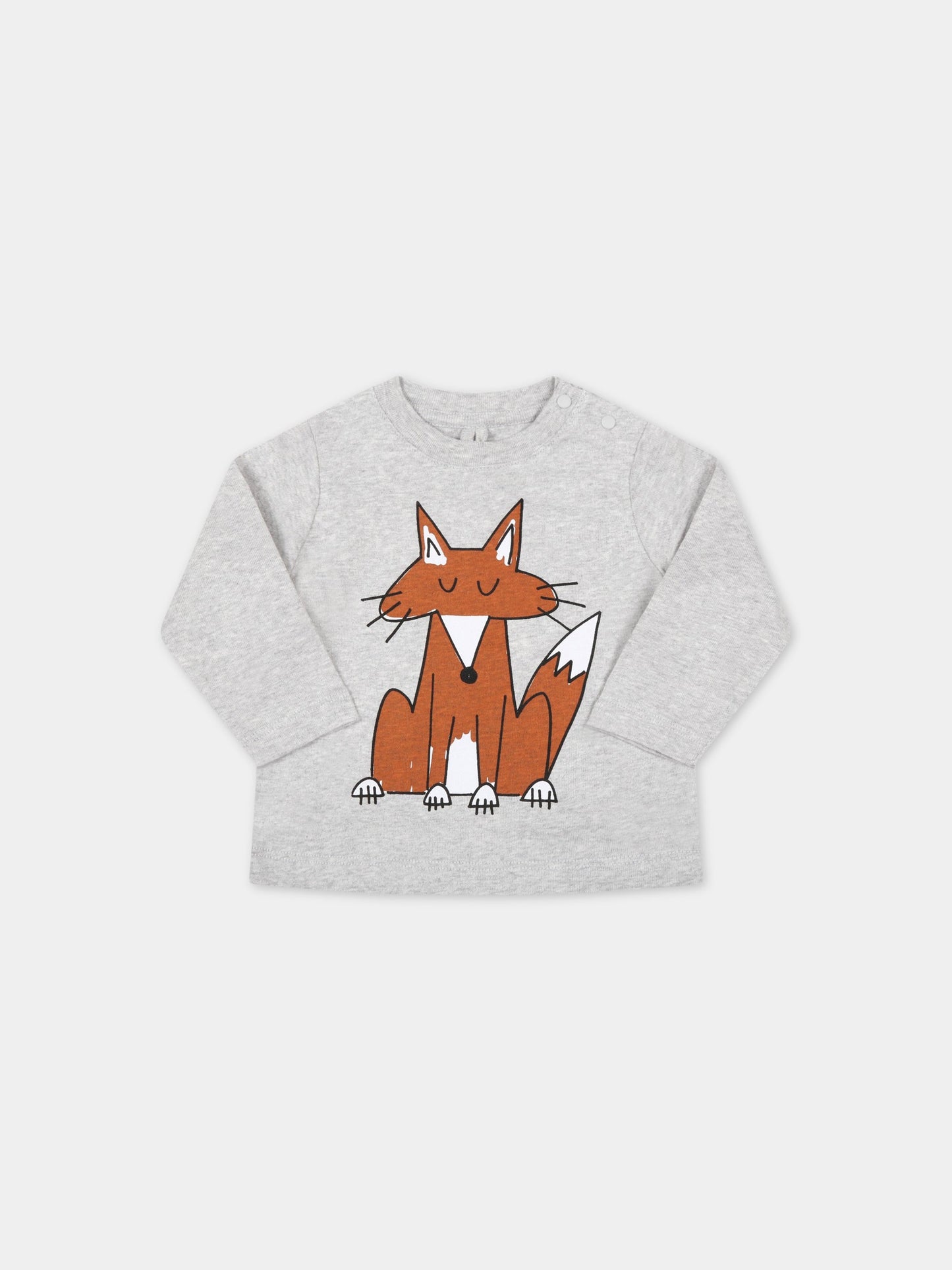 T-shirt grigia per neonati con volpe,Stella Mccartney Kids,8R8620 Z0434 905