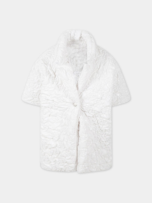 Cappotto bianco per bambina con ricami,Caroline Bosmans,6005-07-10 MAT SHINY WHITE