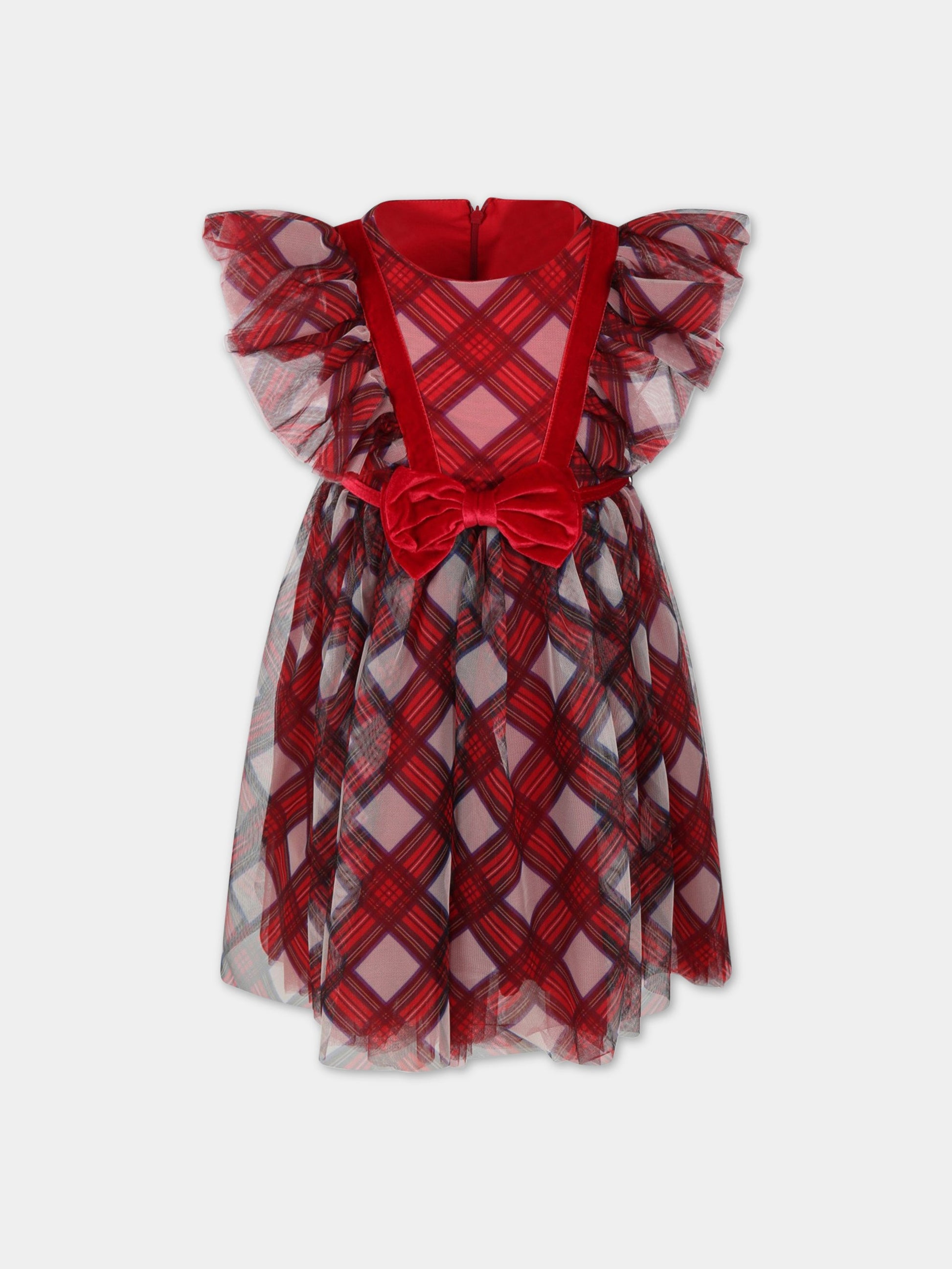 Vestito rosso per bambina con checks,Monnalisa,110915 0659 0143