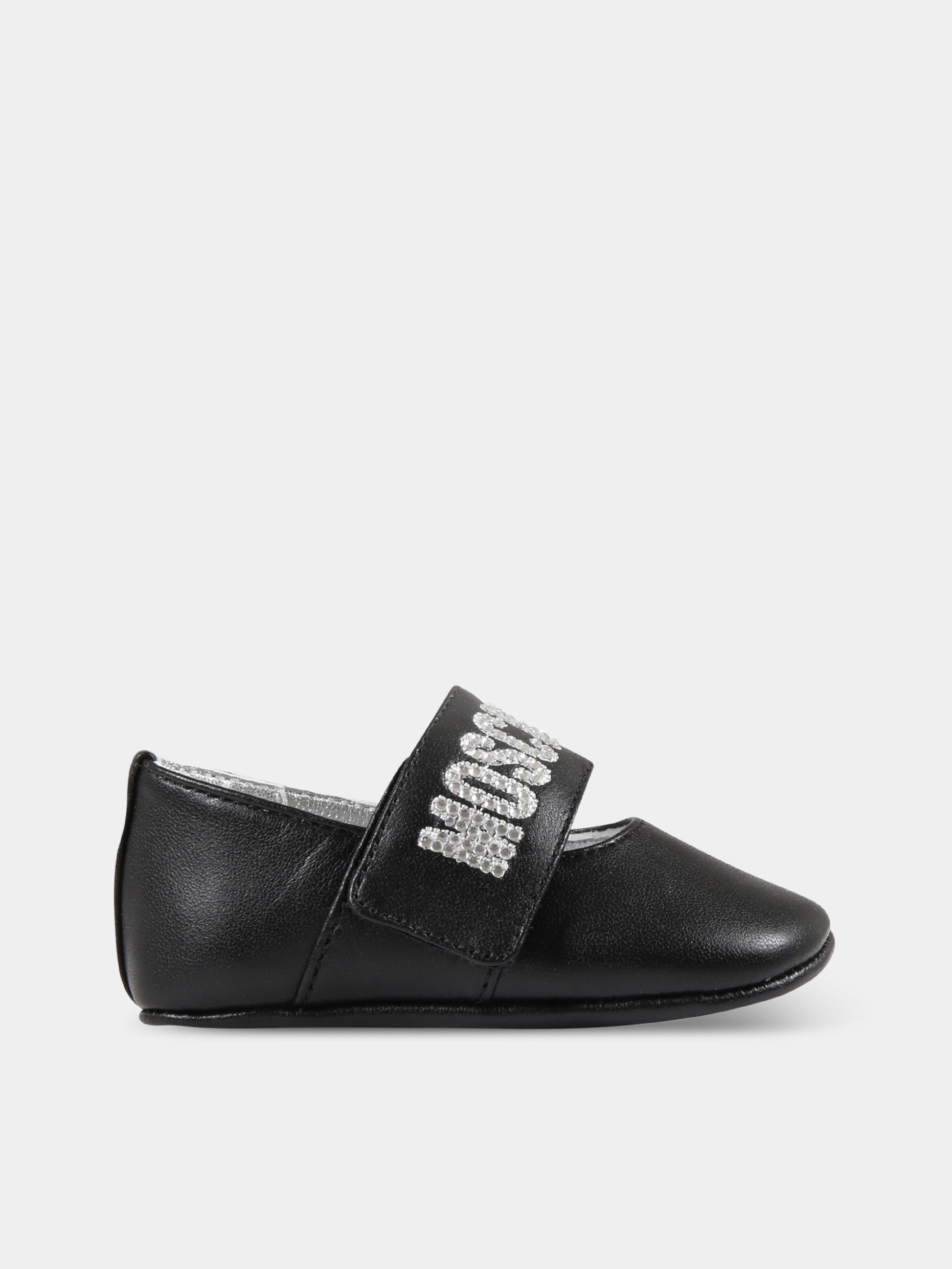 Ballerine nere per neonata con logo argentato,Moschino Kids,71654 1