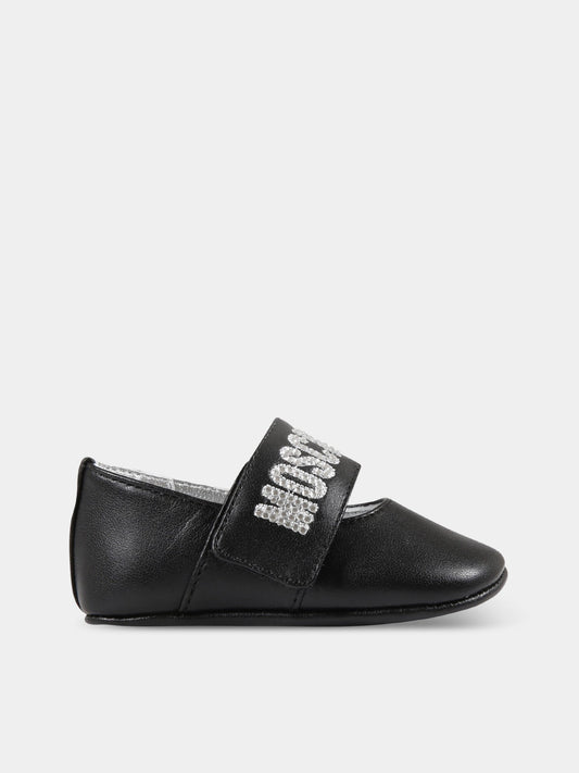Ballerine nere per neonata con logo argentato,Moschino Kids,71654 1