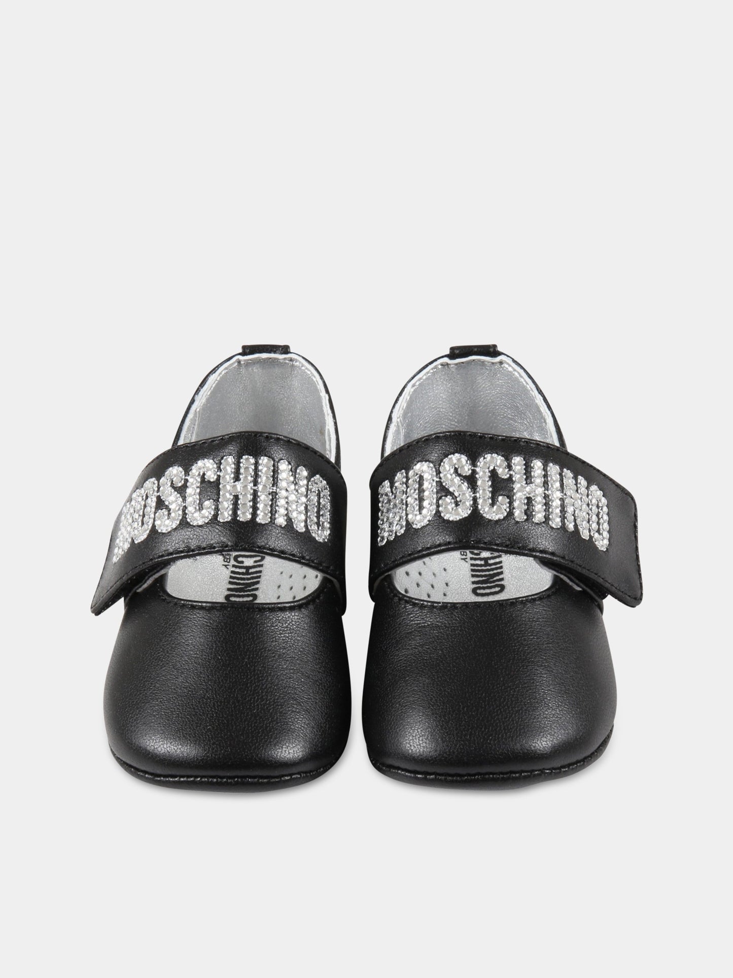 Ballerine nere per neonata con logo argentato,Moschino Kids,71654 1