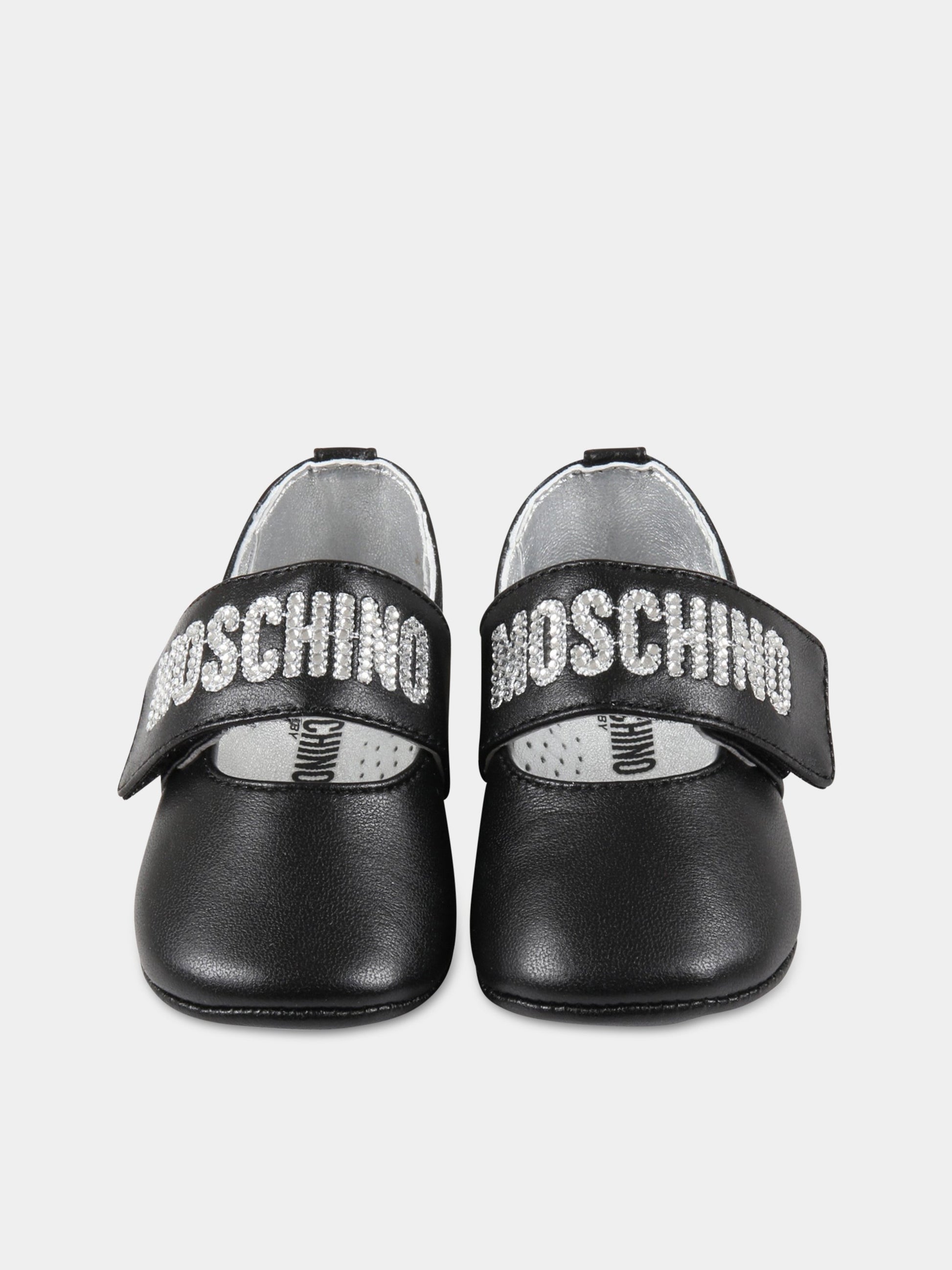 Ballerine nere per neonata con logo argentato,Moschino Kids,71654 1