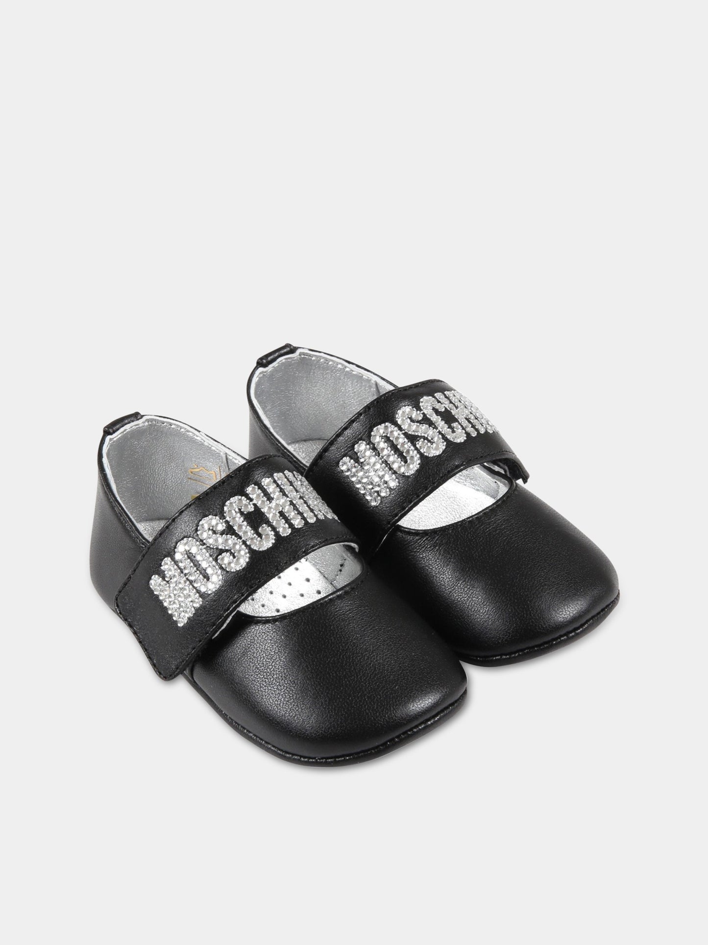 Ballerine nere per neonata con logo argentato,Moschino Kids,71654 1
