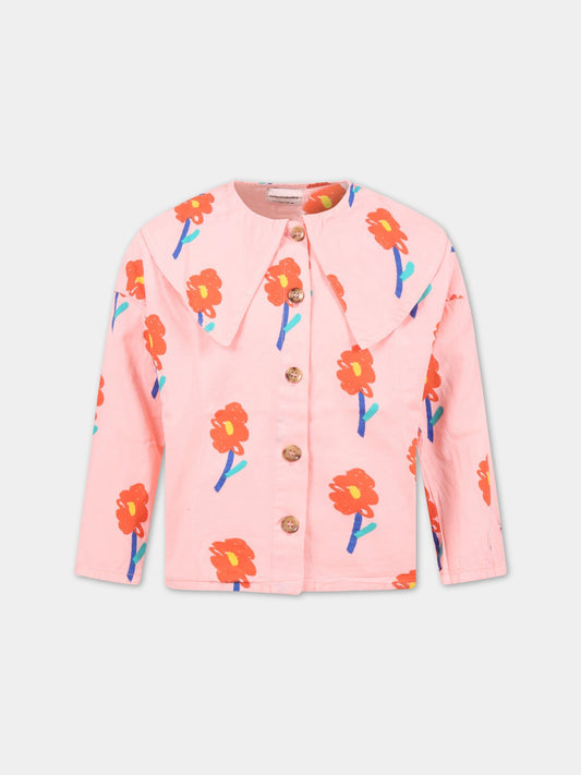 Camicia rosa per bambina con fiori e logo,Bobo Choses,222AC080