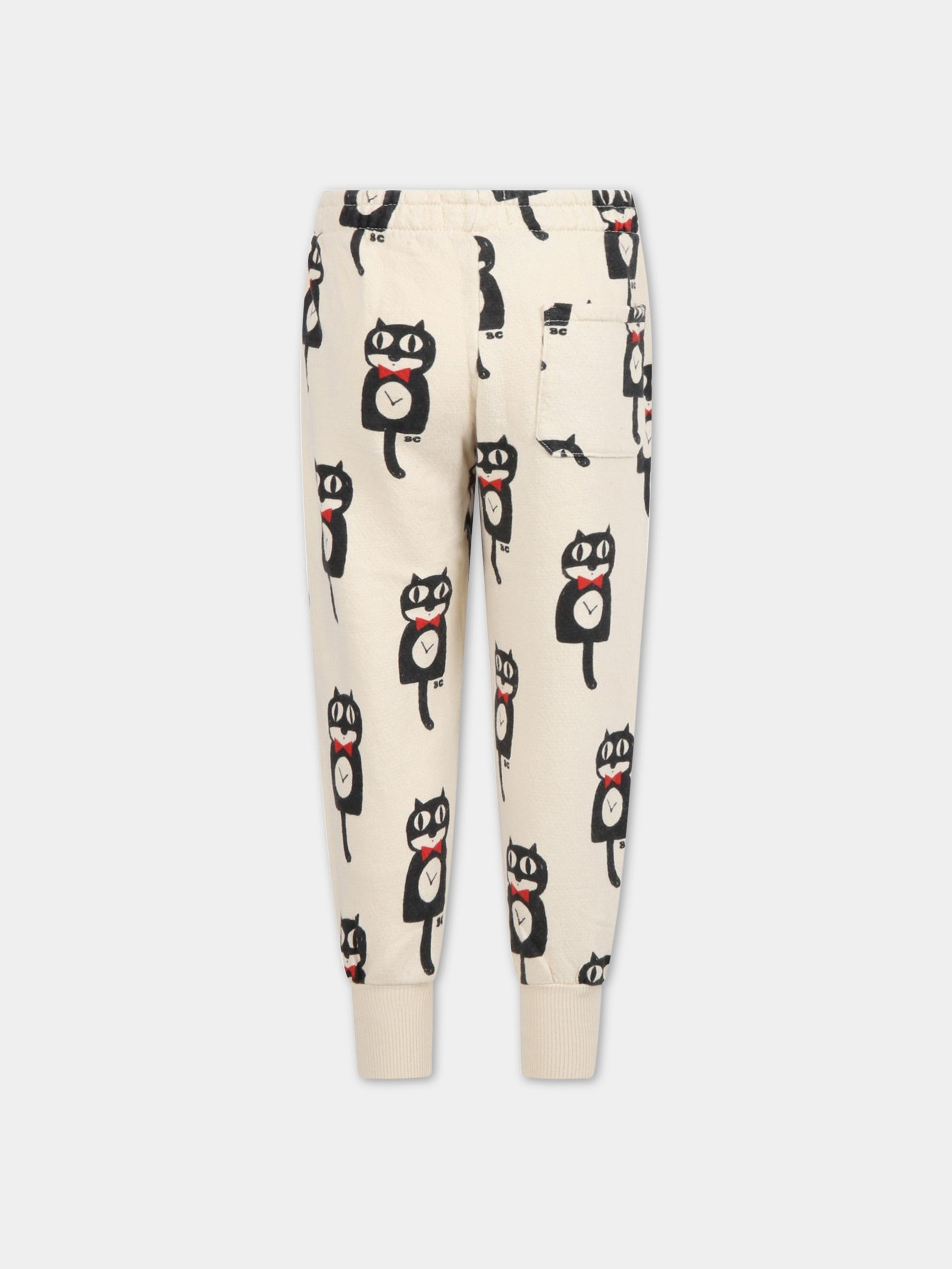 Pantaloni avorio per bambini con gatto nero,Bobo Choses,222AC059