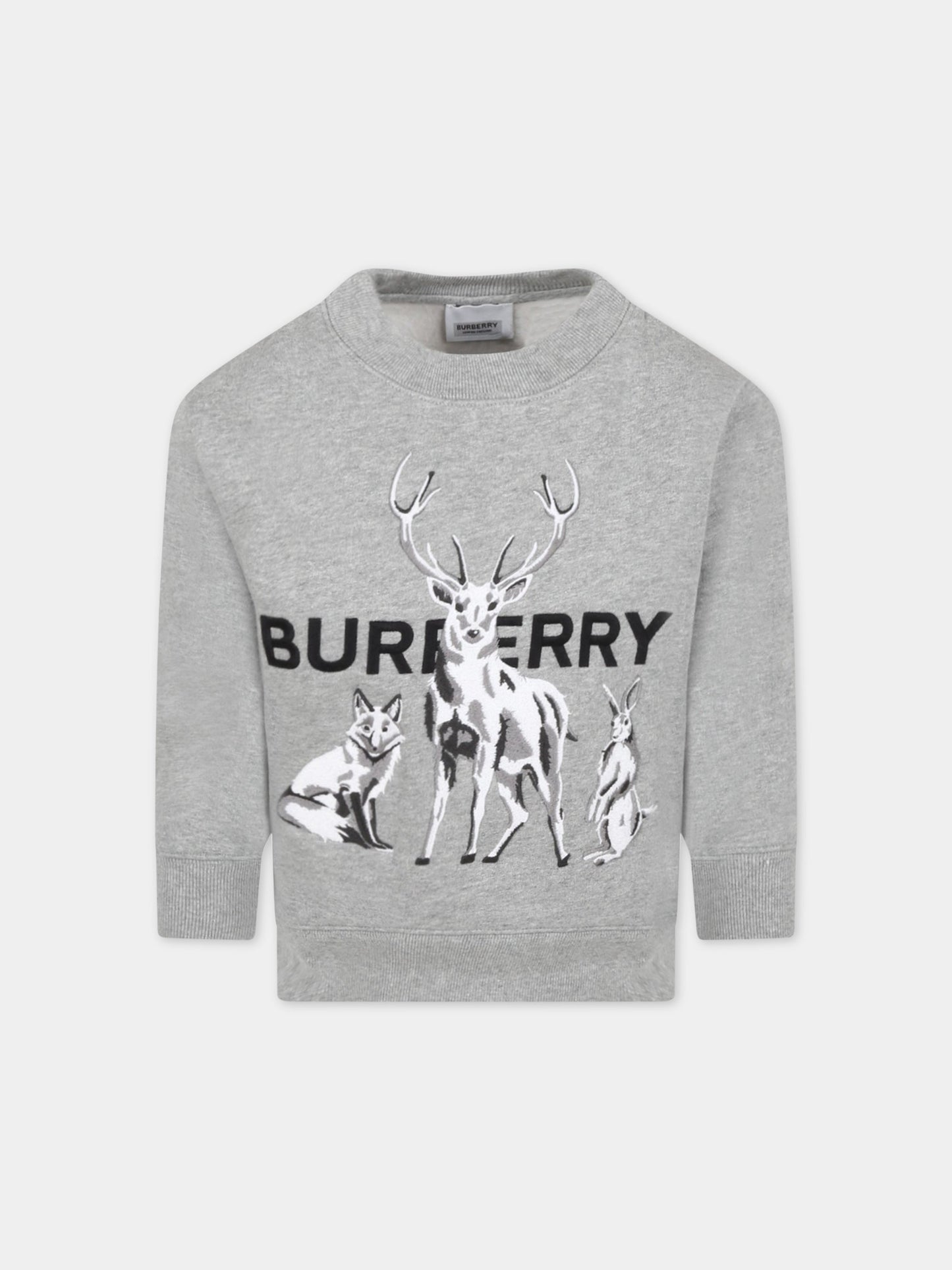 Felpa grigia per bambini con animali,Burberry Kids,8053559