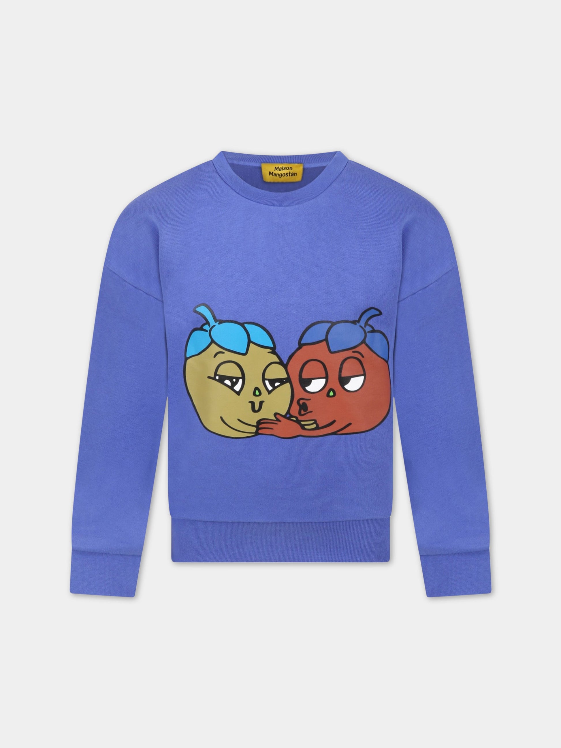 Felpa blu per bambini con melanzane e scritta gialla,Maison Mangostan,FW220015