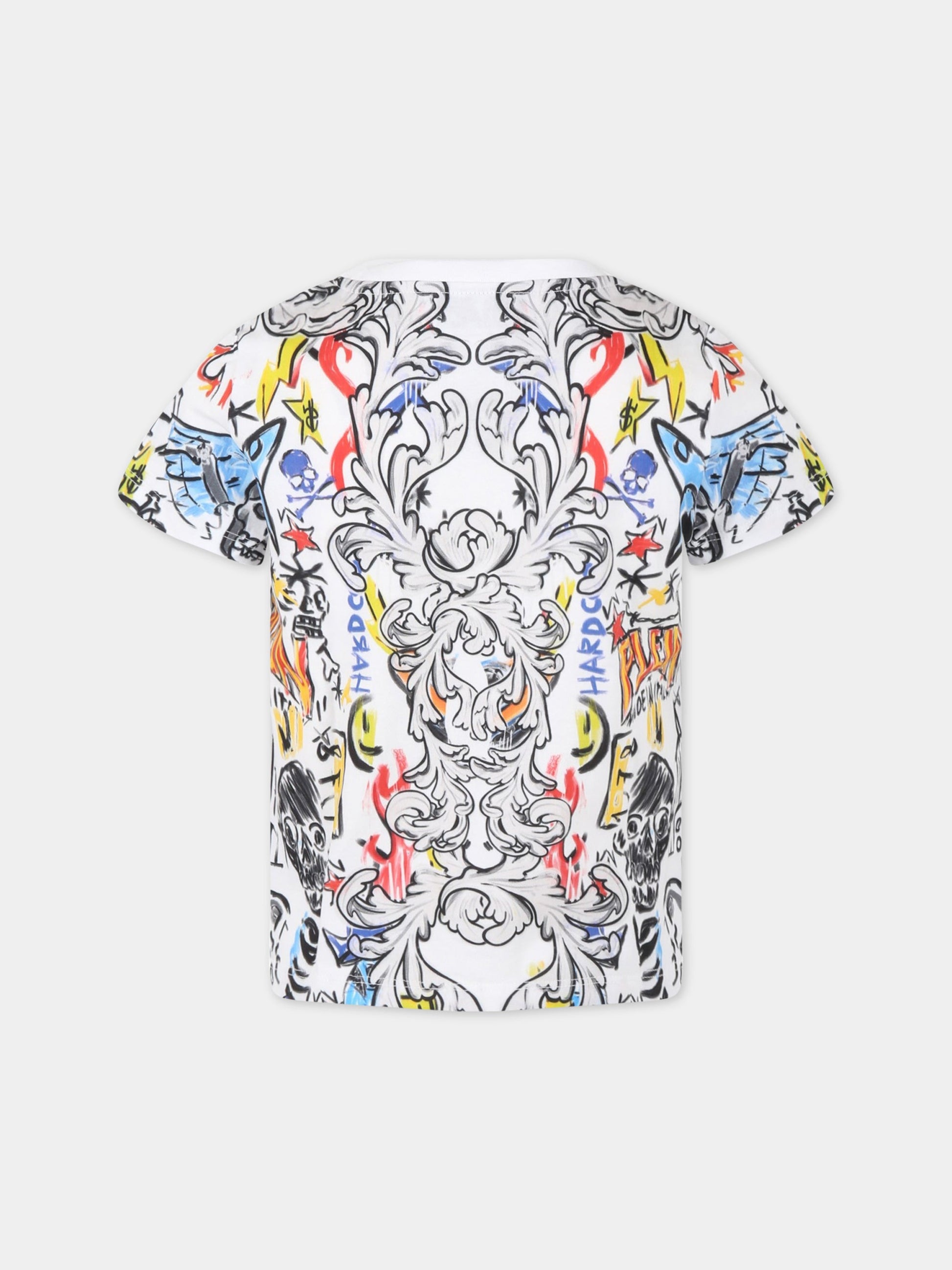 T-shirt bianca per bambino con loghi,Philipp Plein Junior,2PM004 LAA26 WHITE BAS