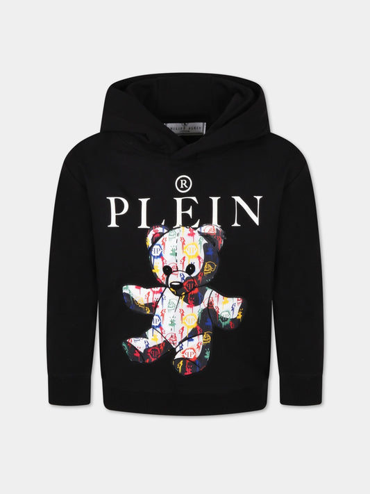 Felpa nera per bambino con orso,Philipp Plein Junior,2RF005 LDA47 60100