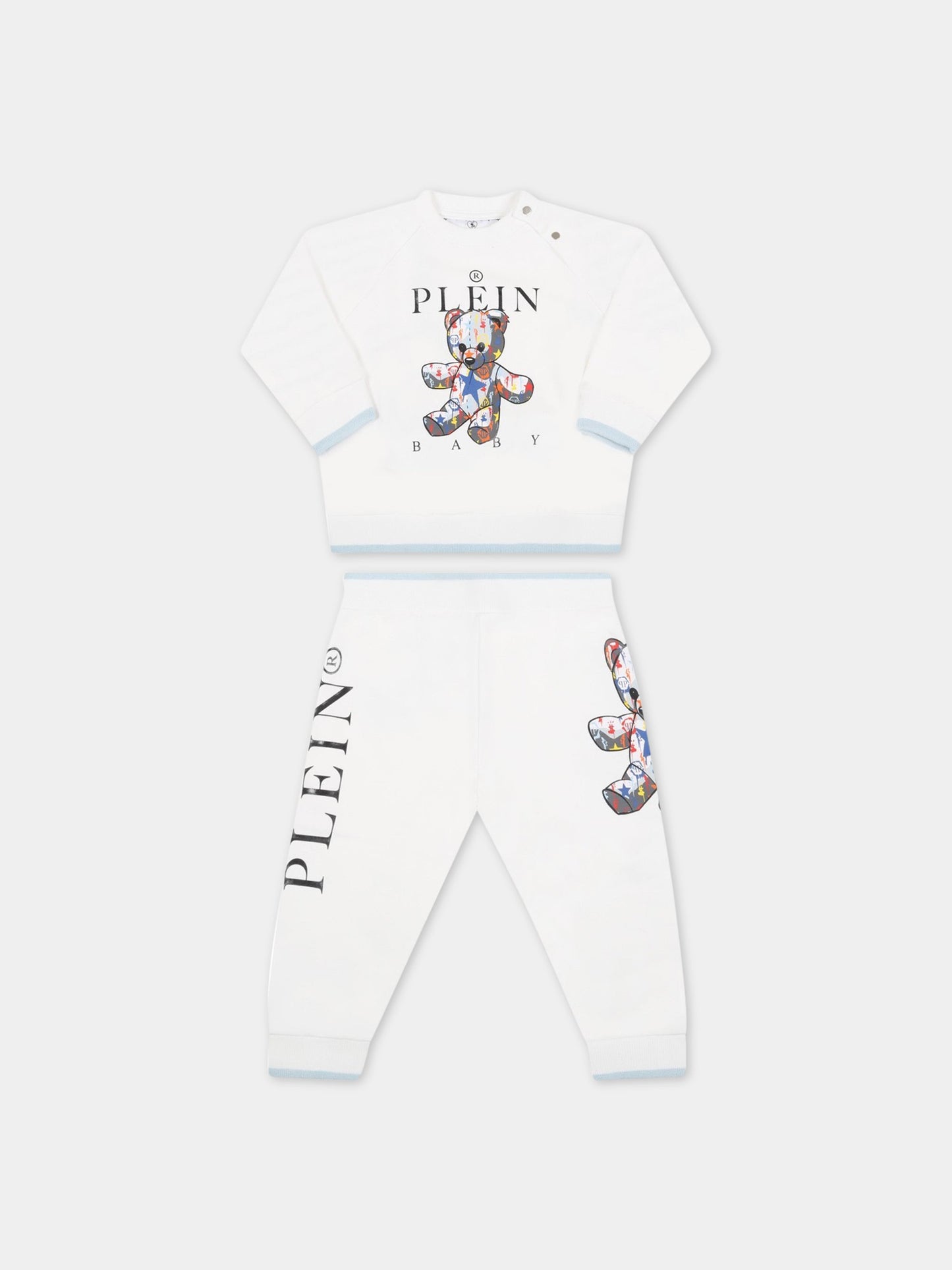 Tuta bianca per neonato con orso,Philipp Plein Junior,1UK002 LDA44 BIANCO OT