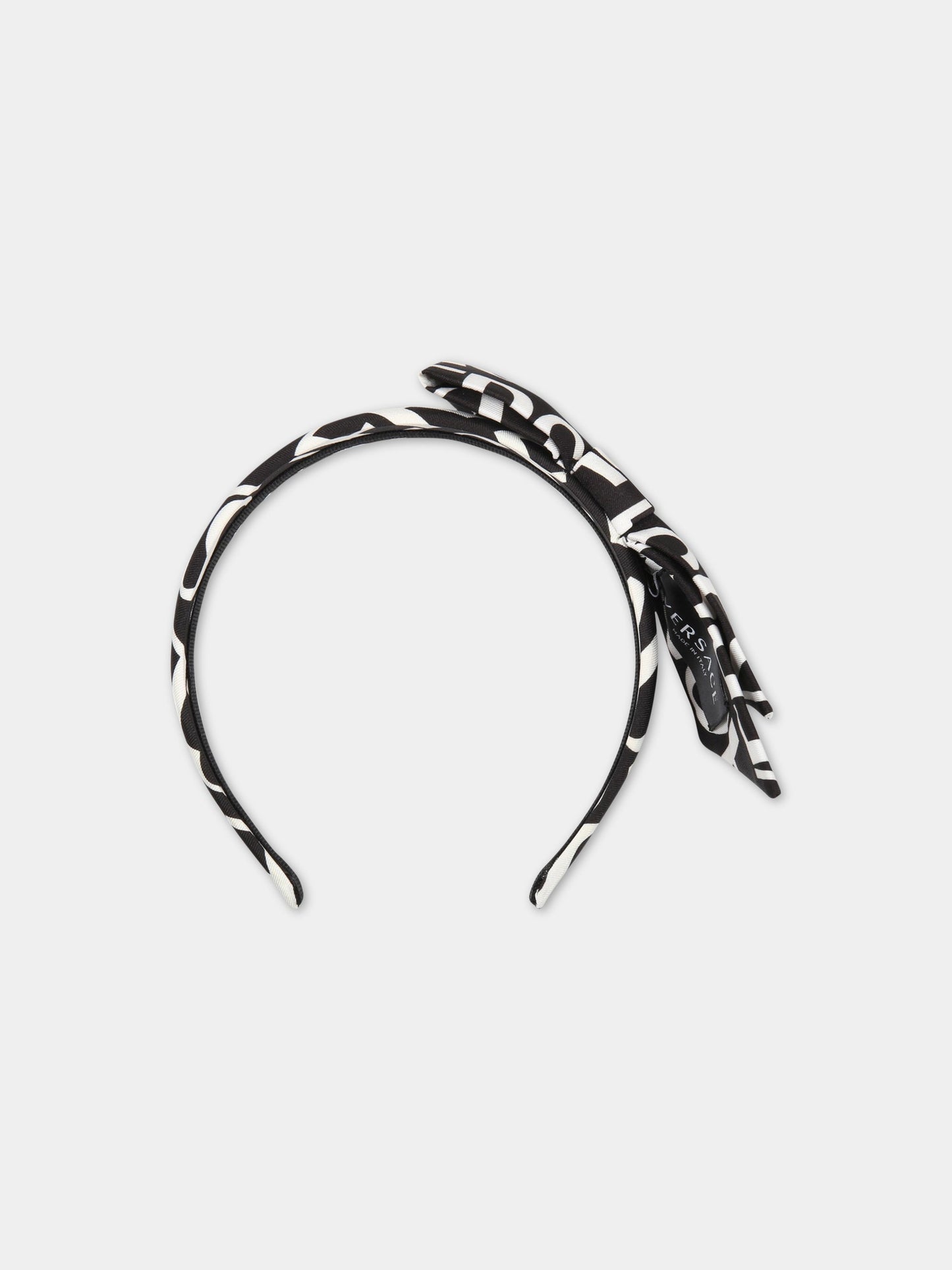 Cerchietto nero per bambina con logo bianco,Versace,1000396 1A05263 5B040 AY0007