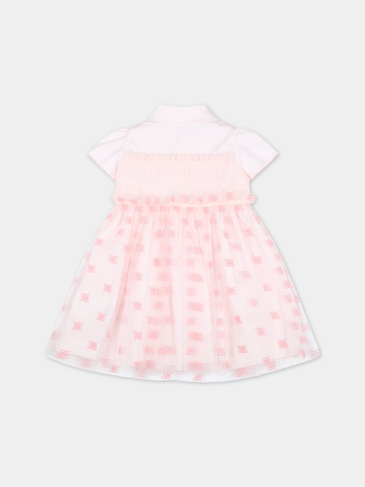 Vestito rosa per neonata con doppe FF ricamate,Fendi Kids,BFB395 AJ20 F11H0