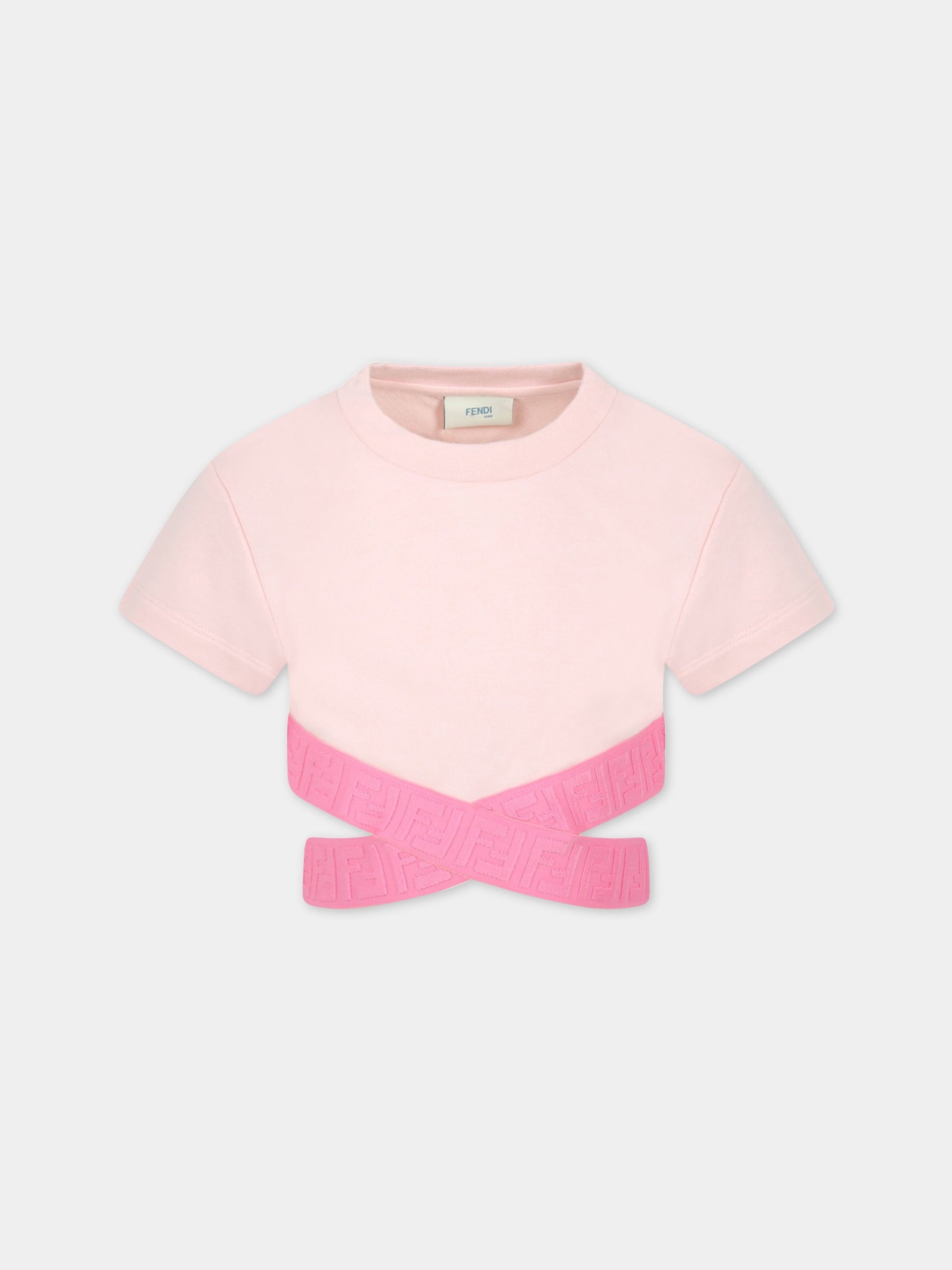 T-shirt rosa per bambina con banda fucsia,Fendi Kids,JFI256 5V0 F11H0