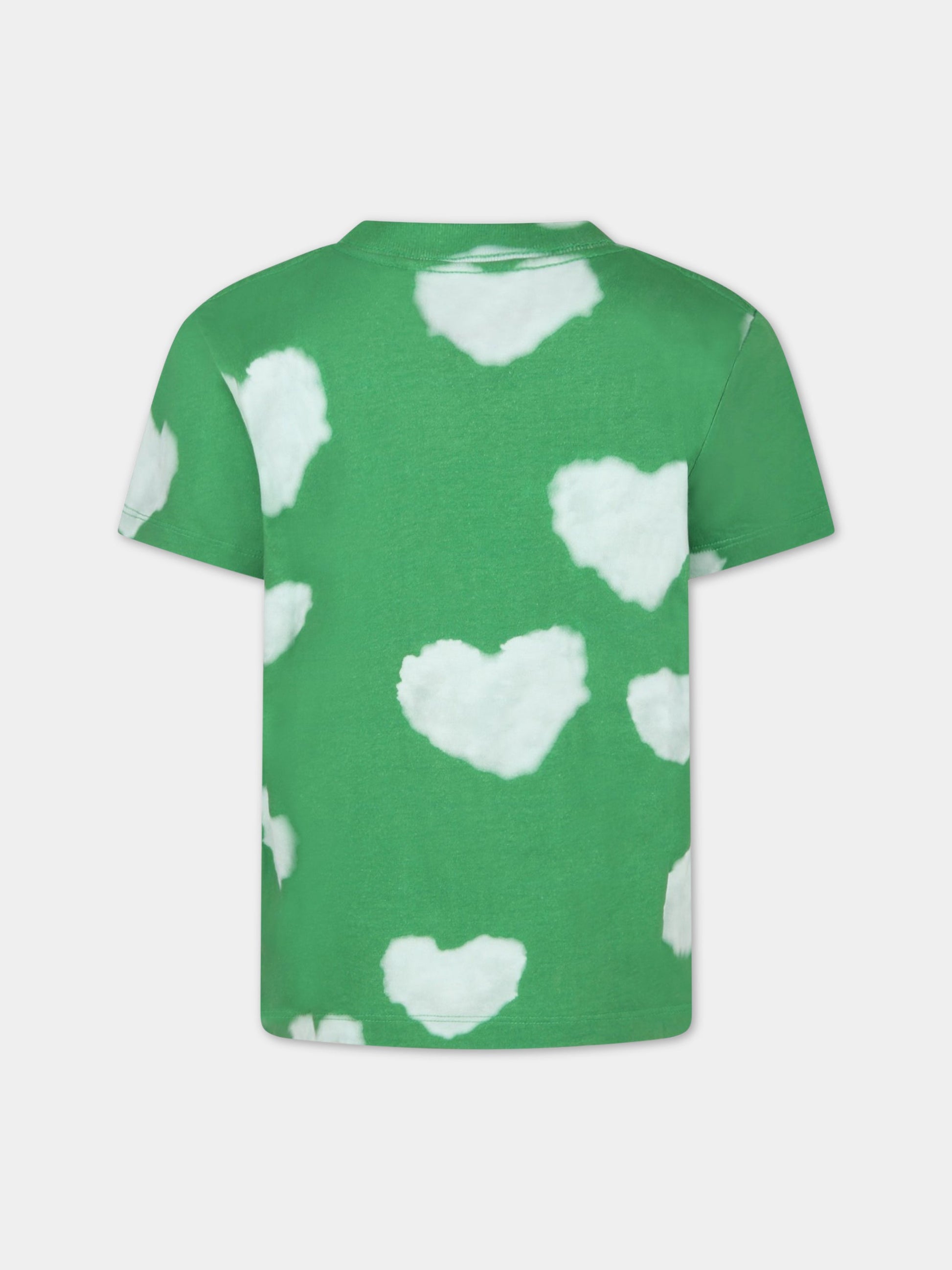 T-shirt verde per bambini con iconiche nuvole bianche,Rainbow Clouds,ROXO 6707