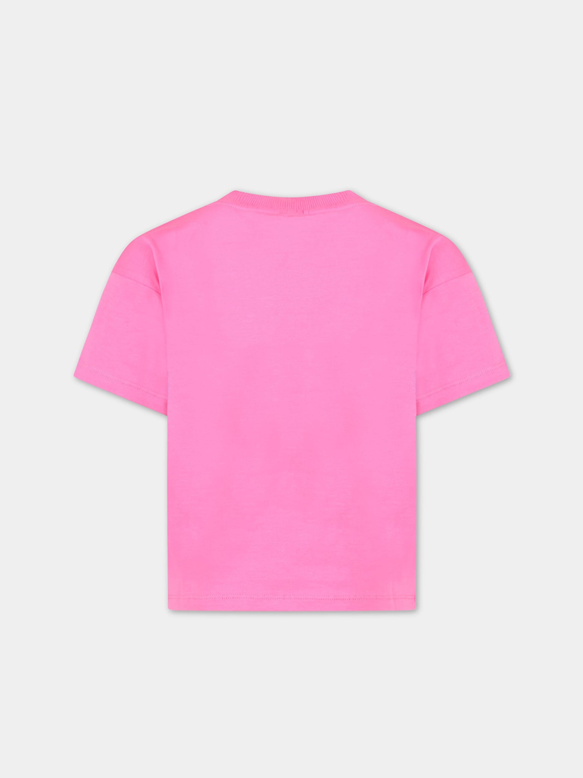 T-shirt fucsia per bambina con mostro di Loch Ness,Mini Rodini,2312012128