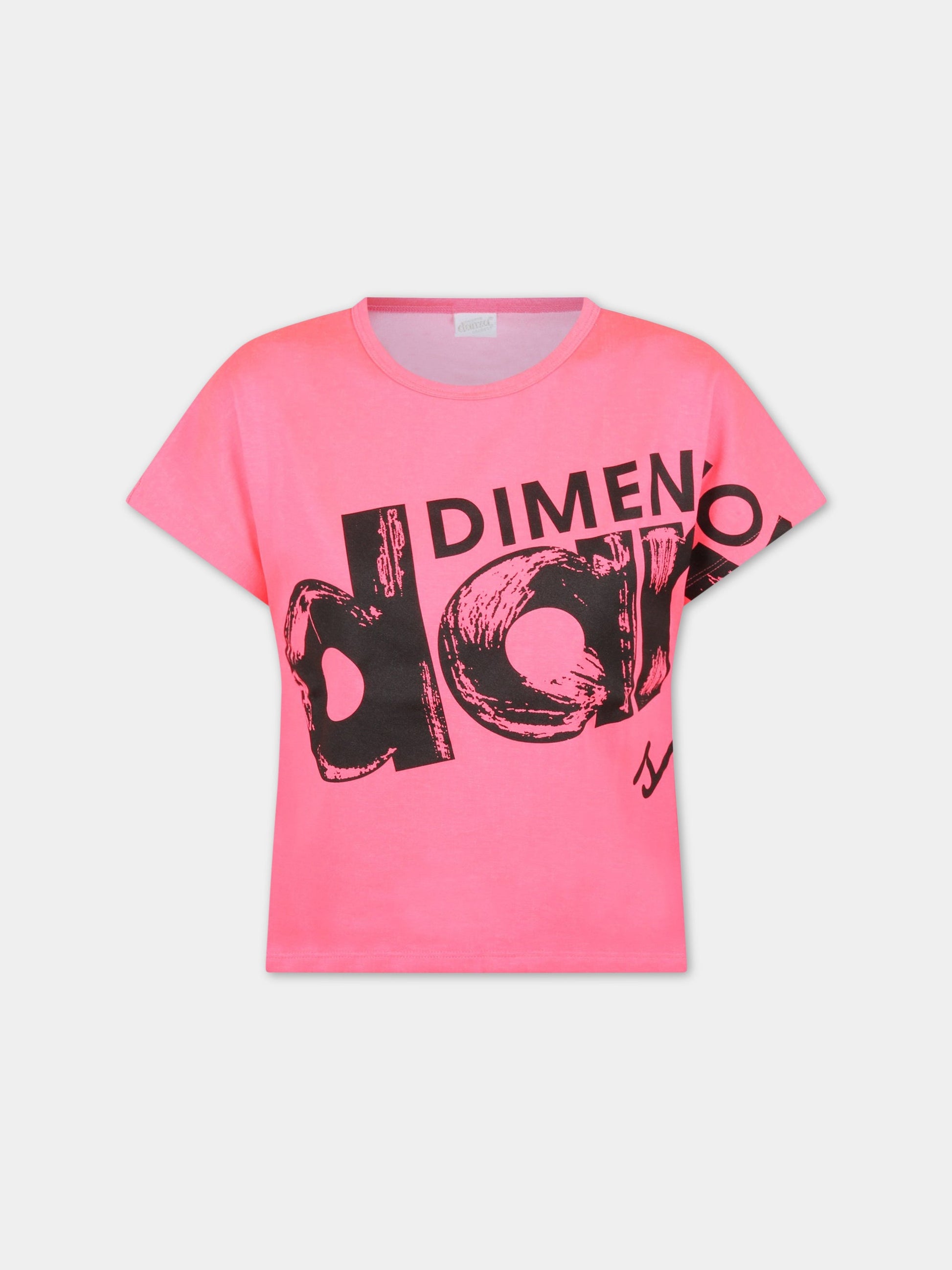 T-shirt fucsia-fluo per bambina con logo nero,Dimensione Danza,029681FL 134