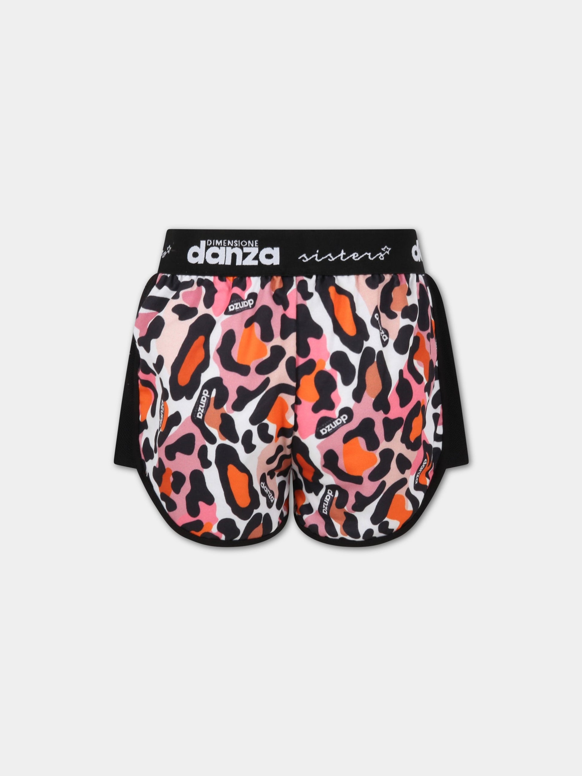 Shorts multicolor per bambina con stampa animalier,Dimensione Danza,029725 200