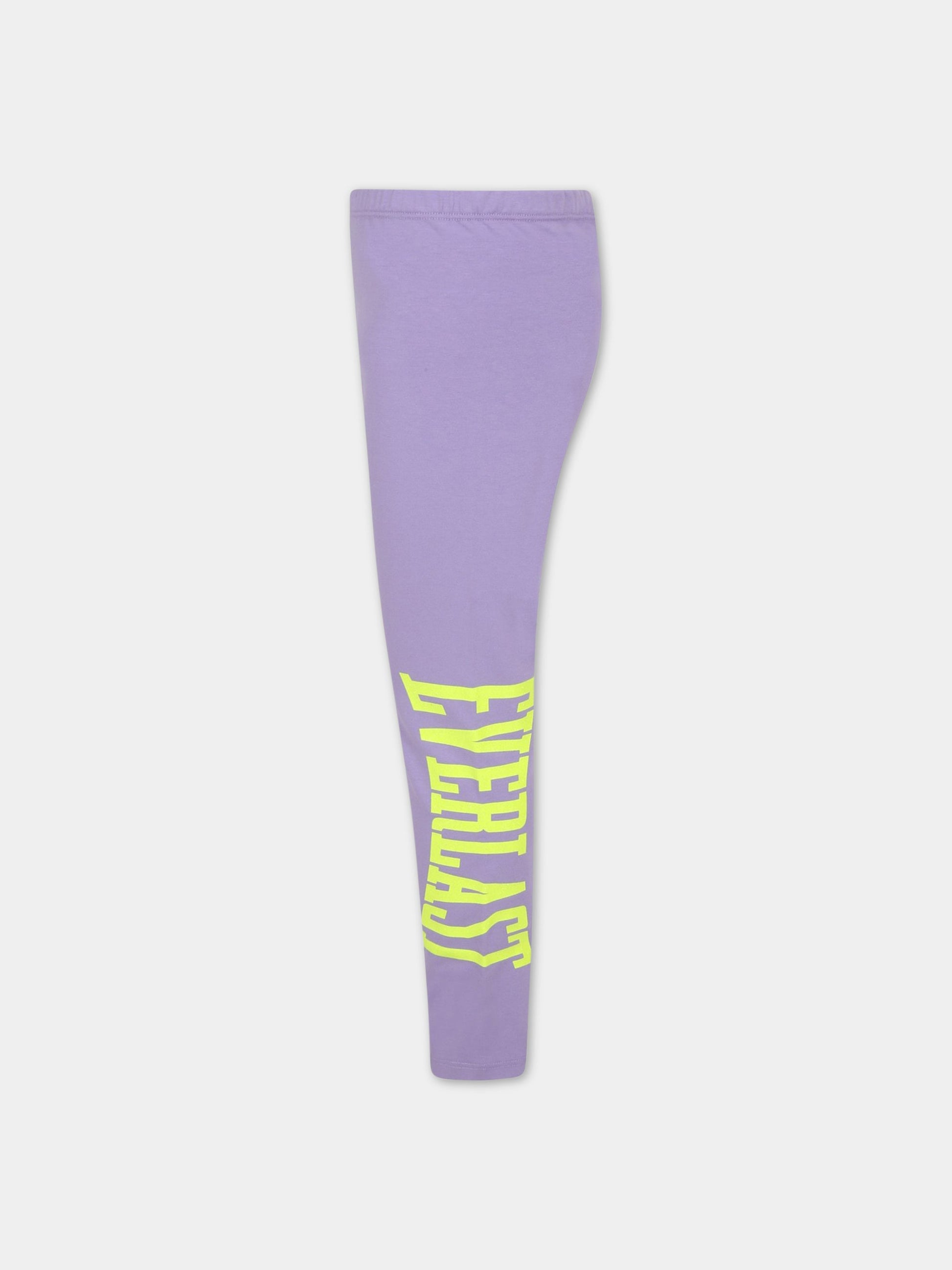 Leggings lilla per bambina con logo giallo fluo,Everlast,031082 071