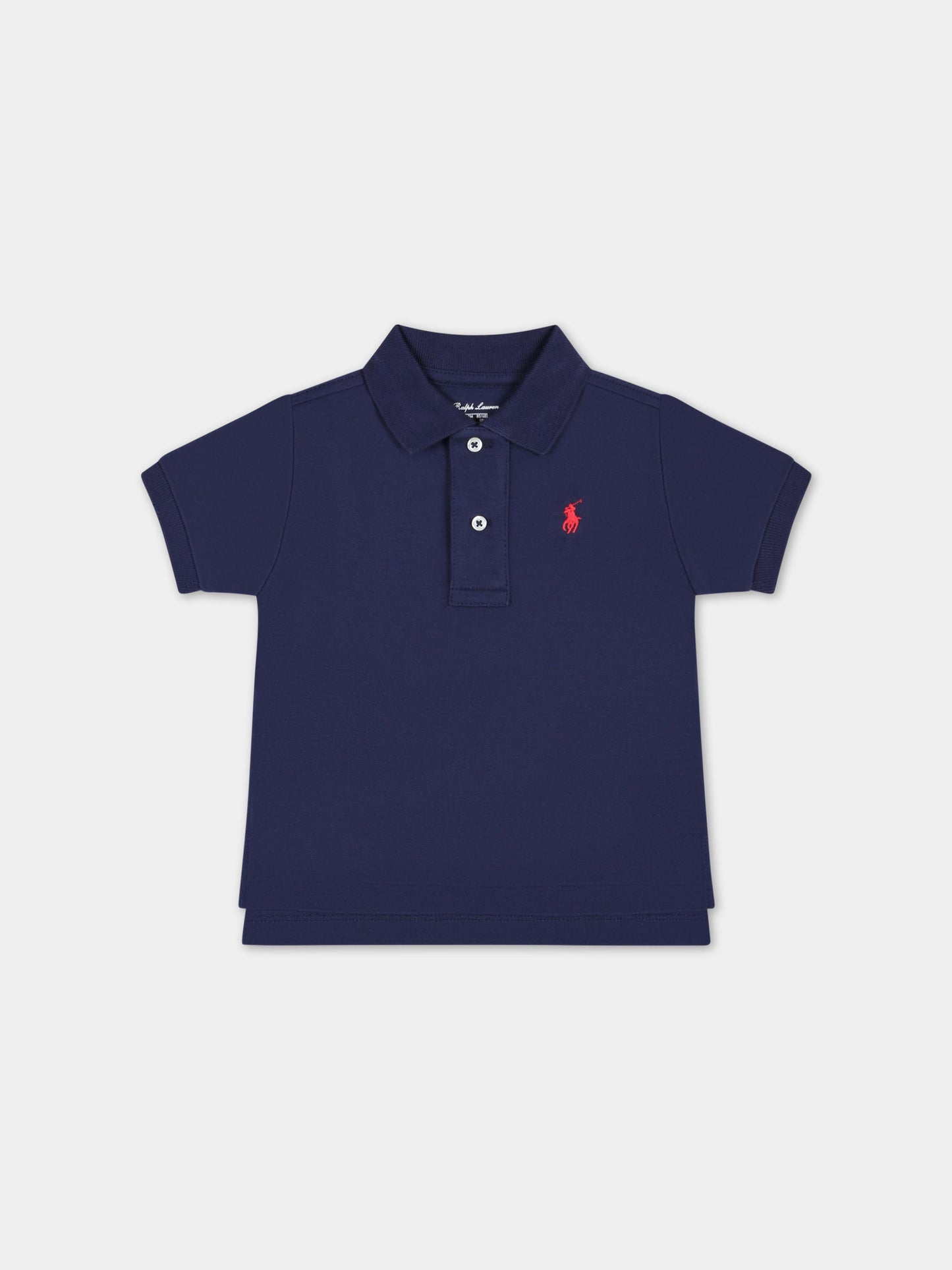 Polo blu per neonato con iconico Pony rosso ricamato,Ralph Lauren Kids,570127002