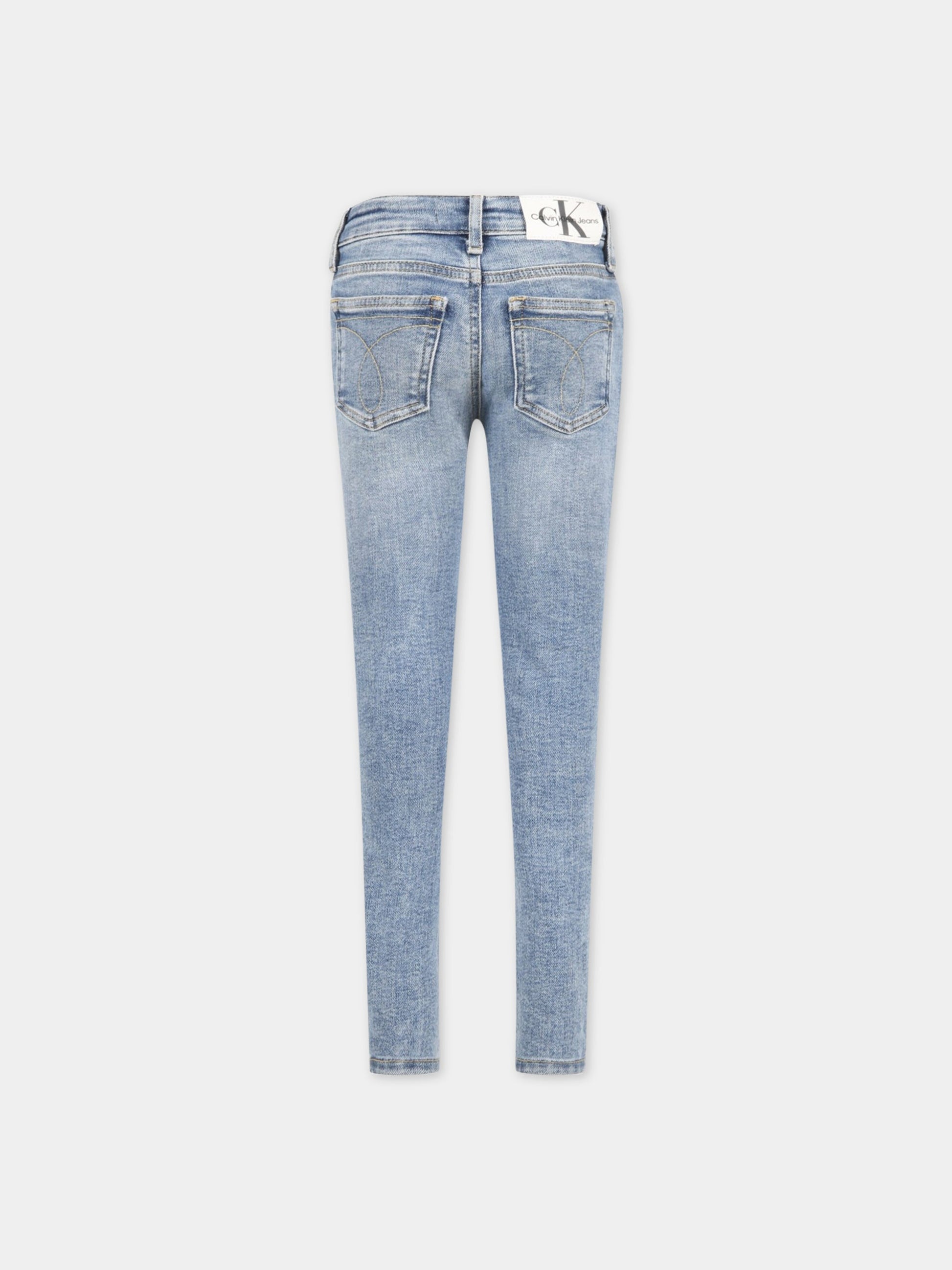 Jeans celeste per bambina con logo biege ricamato,Calvin Klein Kids,CKIG0IG01881 IG0IG01881 1A4