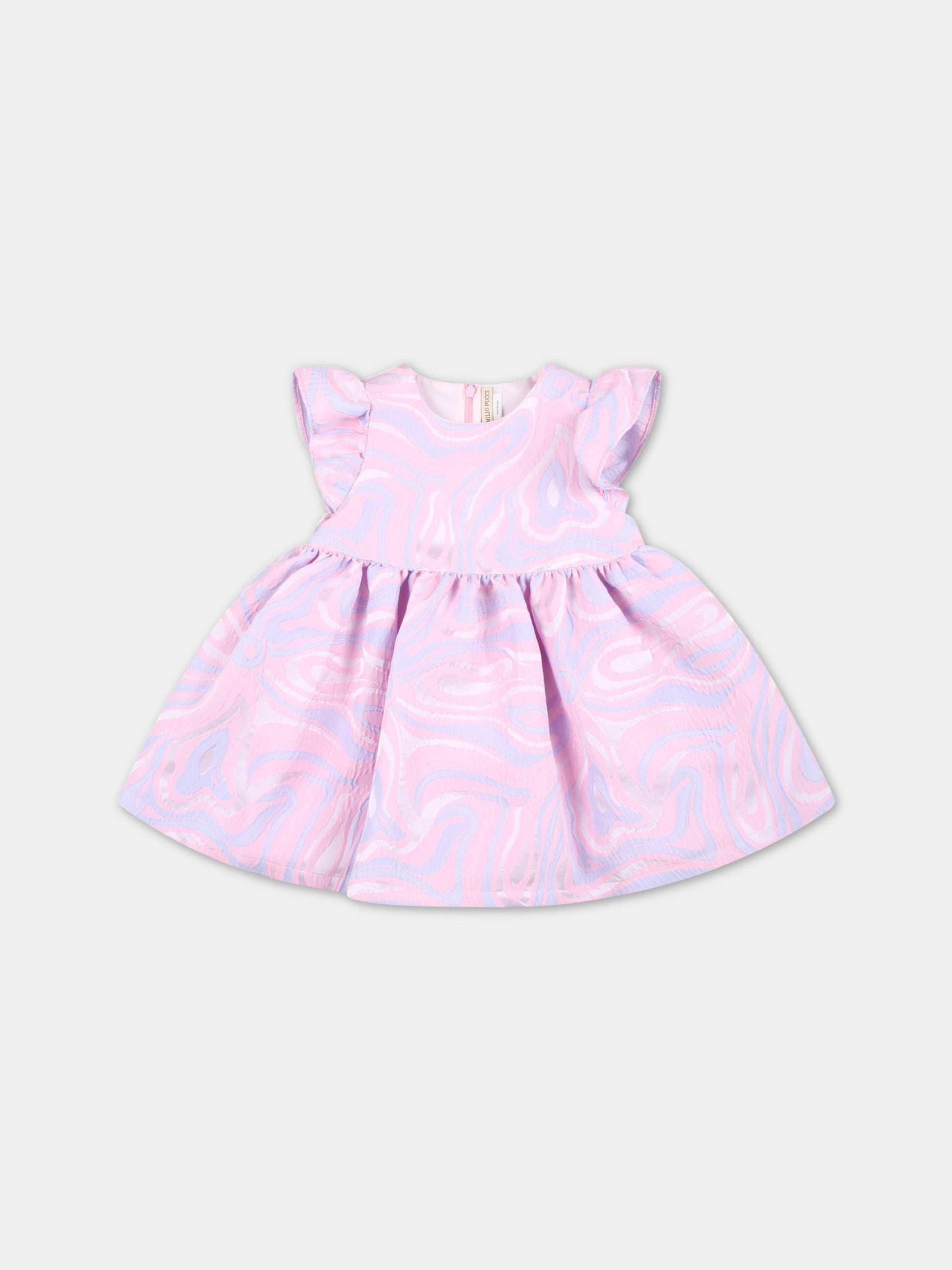 Vestito rosa per neonata con stampa multicolor,Emilio Pucci Junior,PS1032 B0058 511MC