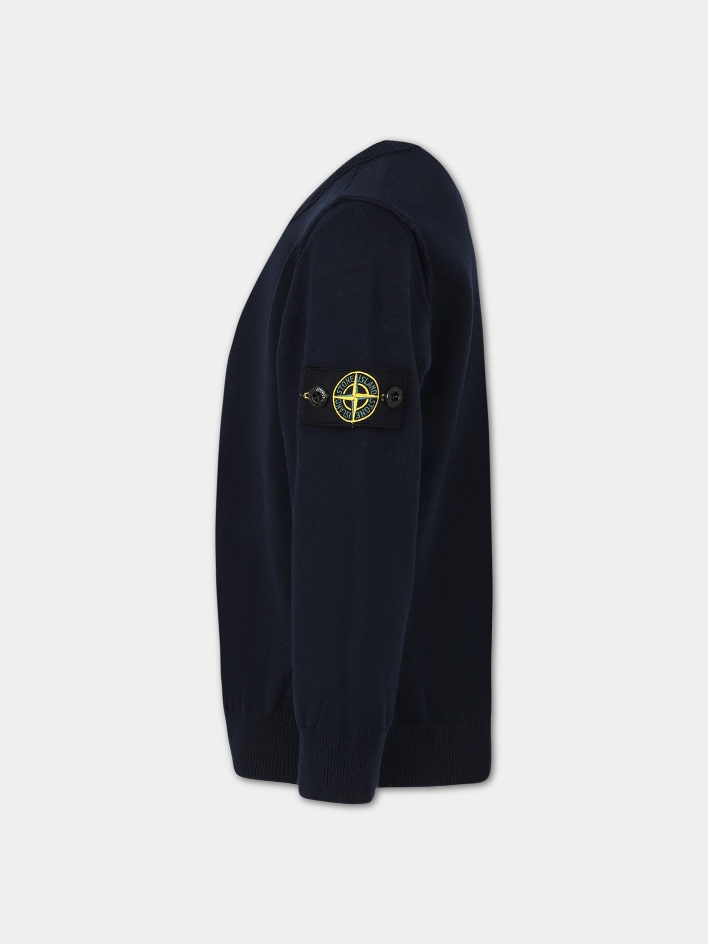 Maglione blu navy per bambino con iconica bussola,Stone Island Junior,7816 501 A4 V0020