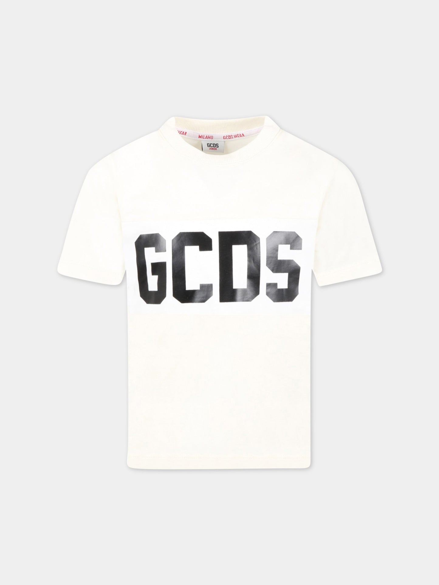 T-shirt avorio per bambini con logo nero,Gcds Kids,DNM005 LAA22 10063