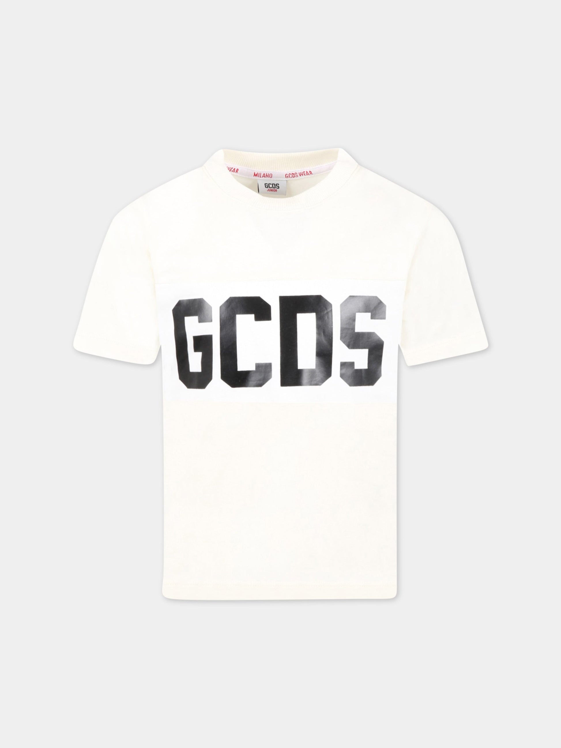 T-shirt avorio per bambini con logo nero,Gcds Kids,DNM005 LAA22 10063