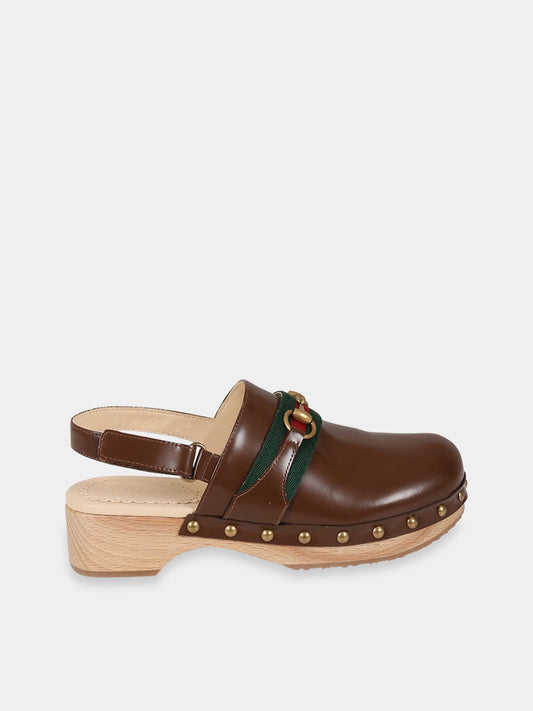 Sabot marroni per bambina con iconico morsetto,Gucci Kids,725738 U3D20 2342
