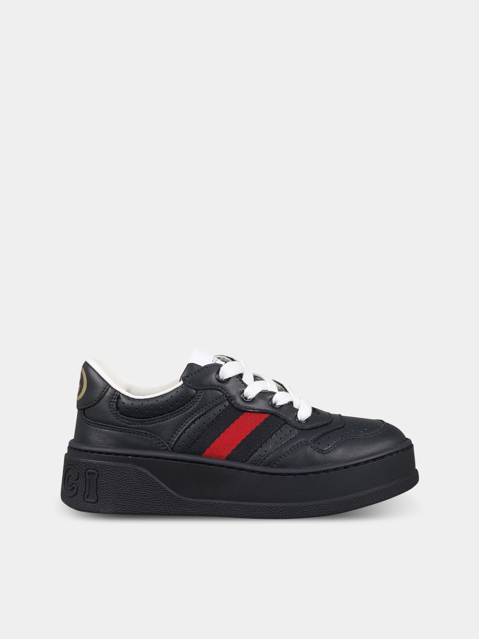 Sneakers blu per bambino con nastro web e iconico logo,Gucci Kids,702916 UPG10 4055