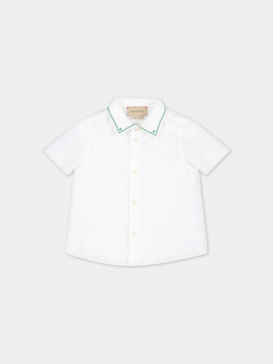 Camicia bianca per neonato con ricami e logo,Gucci Kids,722251 XWAV7 9543