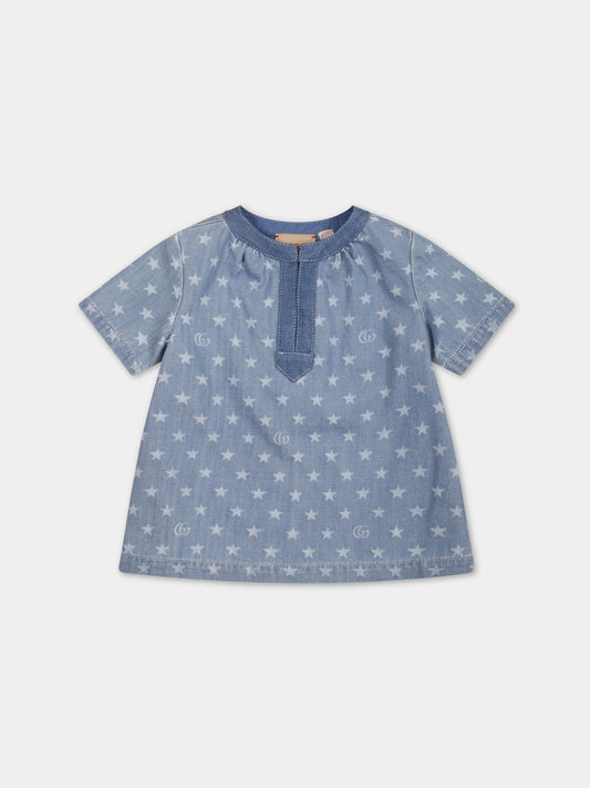 Vestito celeste per neonata con iconica doppia GG,Gucci Kids,718962 XDB70 4425