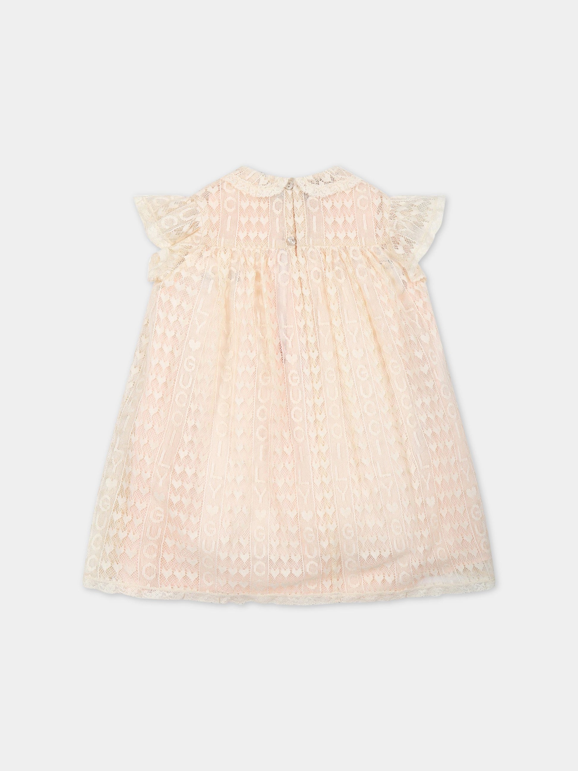 Vestito rosa per neonata con scritta  Guccily ,Gucci Kids,717264 ZAKYU 9303