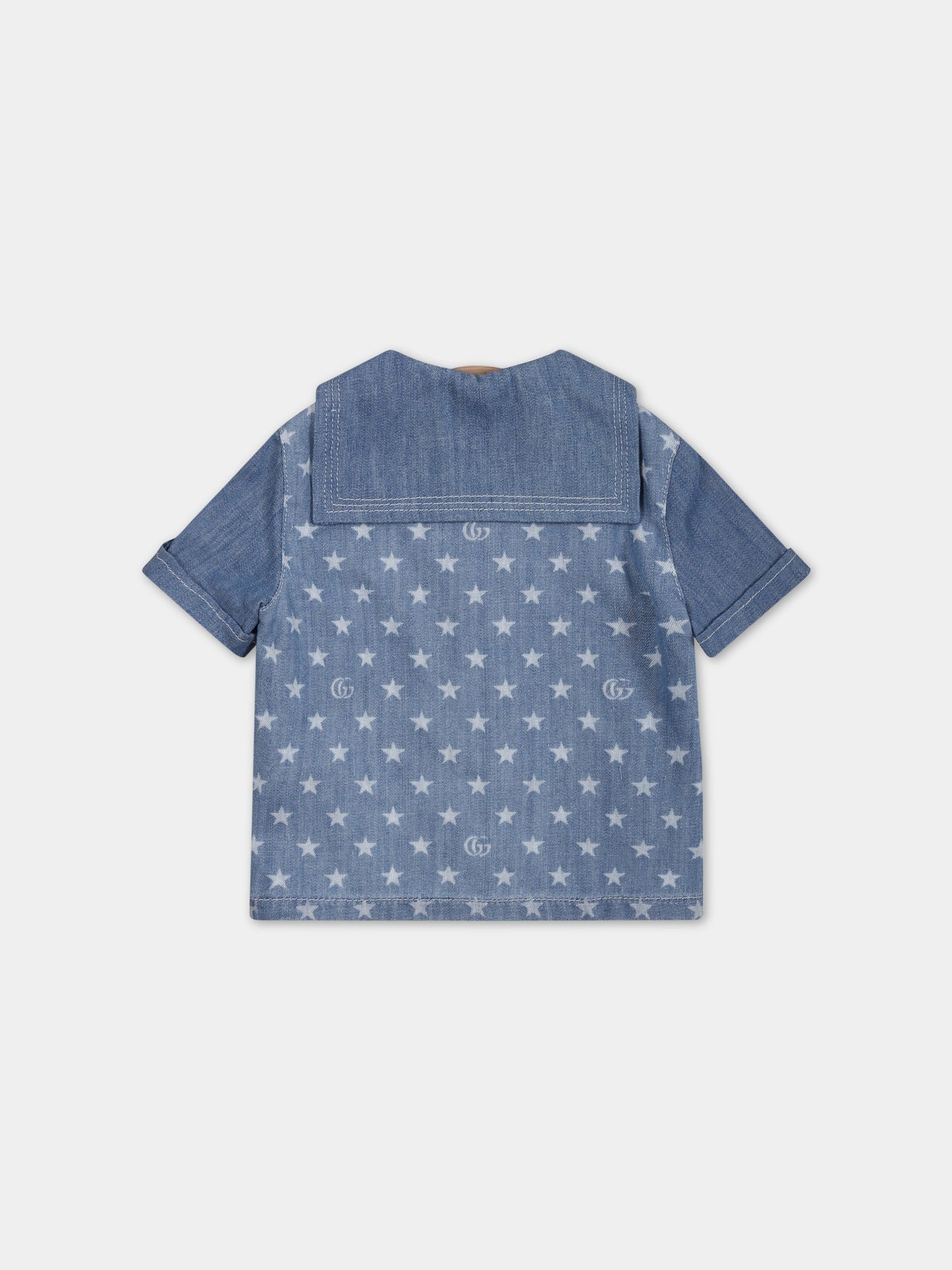 Camicia celeste per neonato con iconica doppia GG,Gucci Kids,712647 XDB70 4425