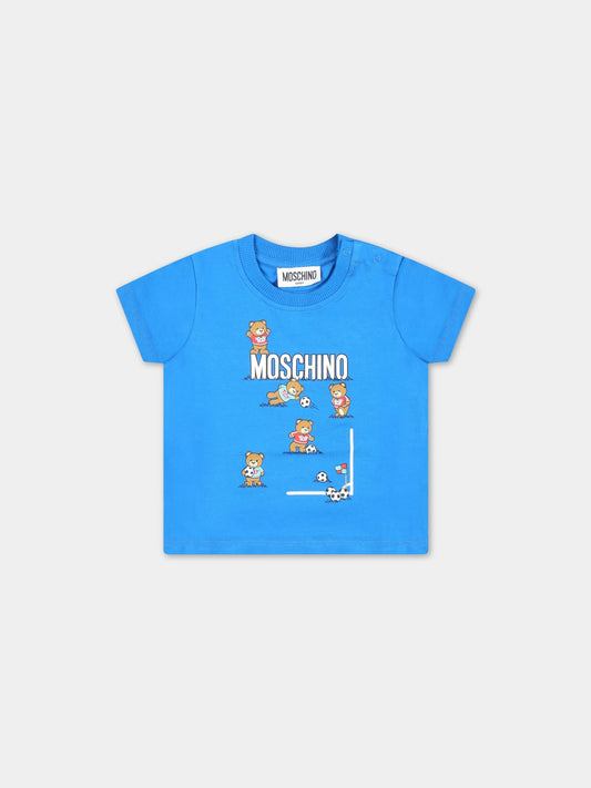 T-shirt azzurra per neonato con Teddy Bear,Moschino Kids,MNM031 LBA10 40515