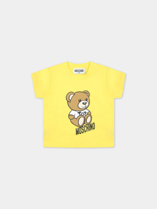 T-shirt gialla per neonati con Teddy Bear e logo nero,Moschino Kids,MUM03D LBA10 50162