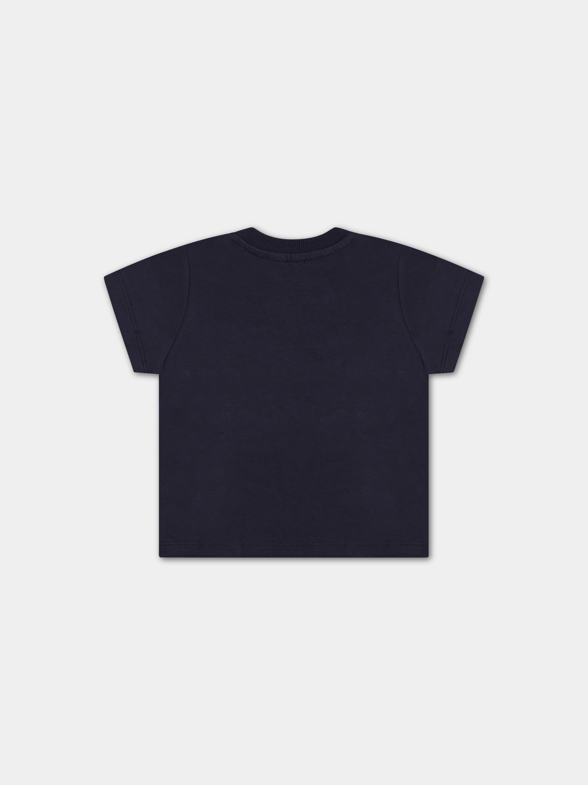 T-shirt blu per neonato con Teddy Bear e logo,Moschino Kids,MRM032 LAA02 40016