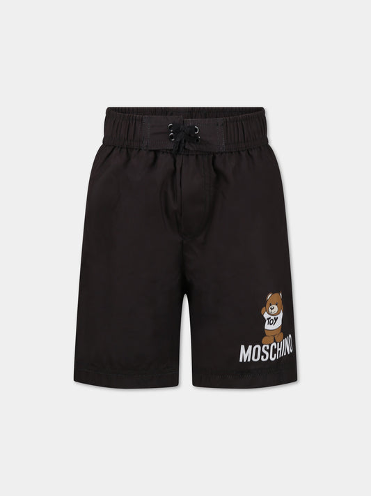 Boxer-mare nero per bambino con Teddy Bear e logo,Moschino Kids,HUL01B LKA02 60100