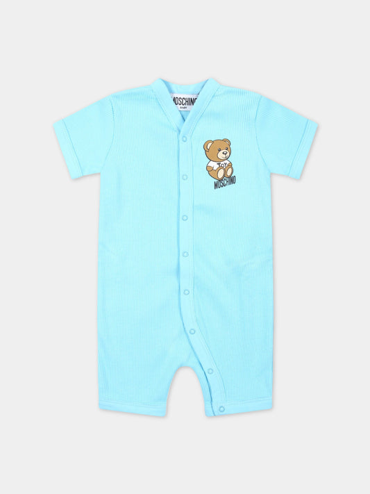 Pagliaccetto celeste per neonato con Teddy Bear,Moschino Kids,MUY055 LAA32 41020