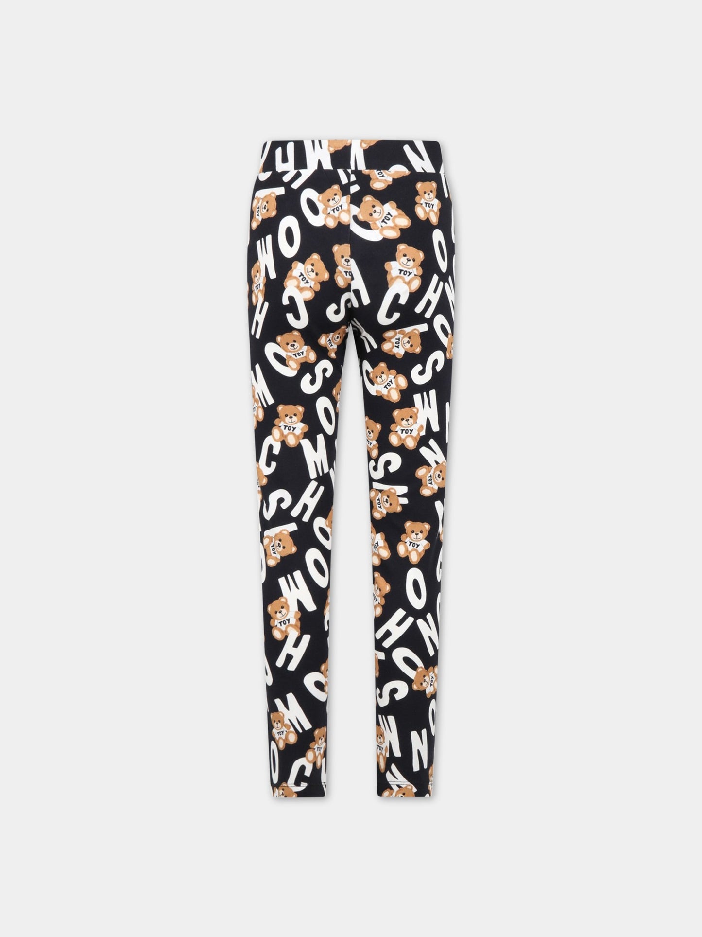 Leggings neri per bambino con logo bianco e Teddy Bear,Moschino Kids,HDP04X LBBB8 84291