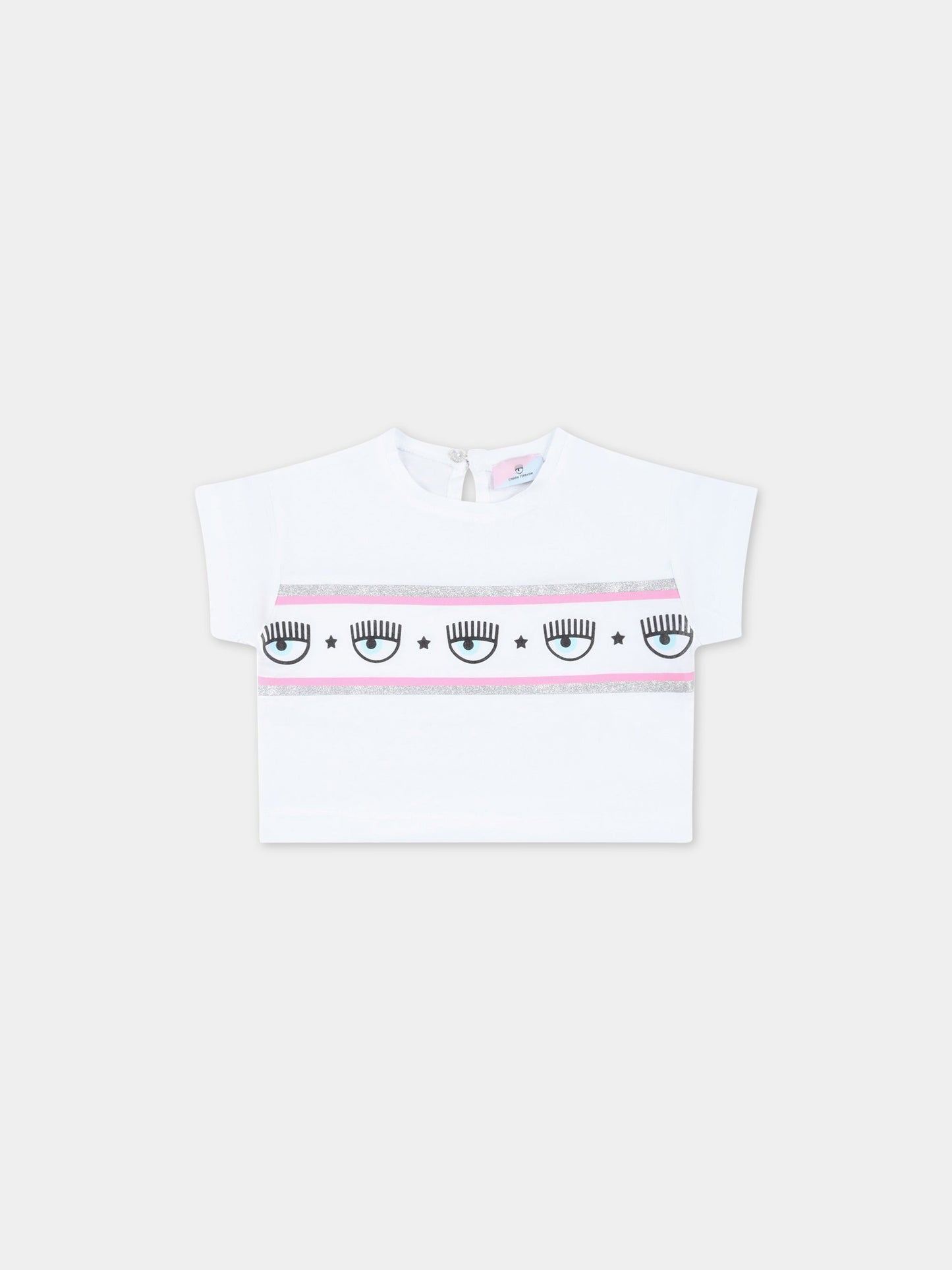 T-shirt bianca per neonata con iconici occhiolini,Chiara Ferragni Collection,53A603 1041 0099