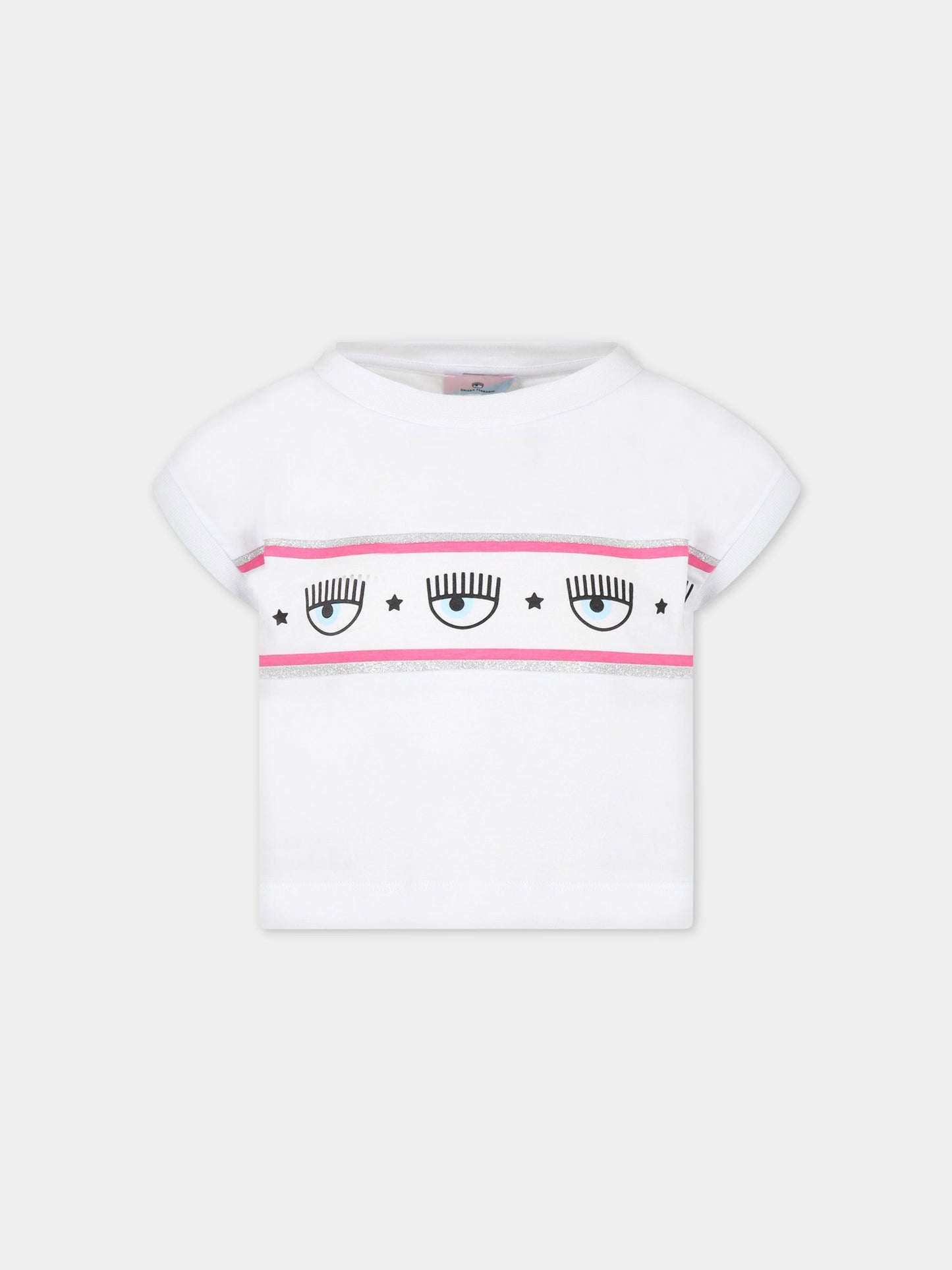 T-shirt bianca per bambina con iconici occhilini,Chiara Ferragni Collection,51A602 1205 0099