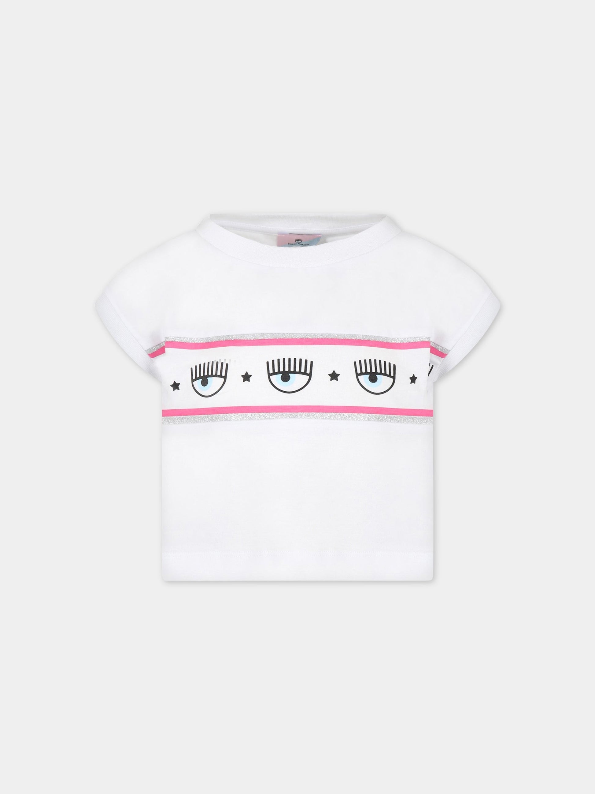 T-shirt bianca per bambina con iconici occhilini,Chiara Ferragni Collection,51A602 1205 0099