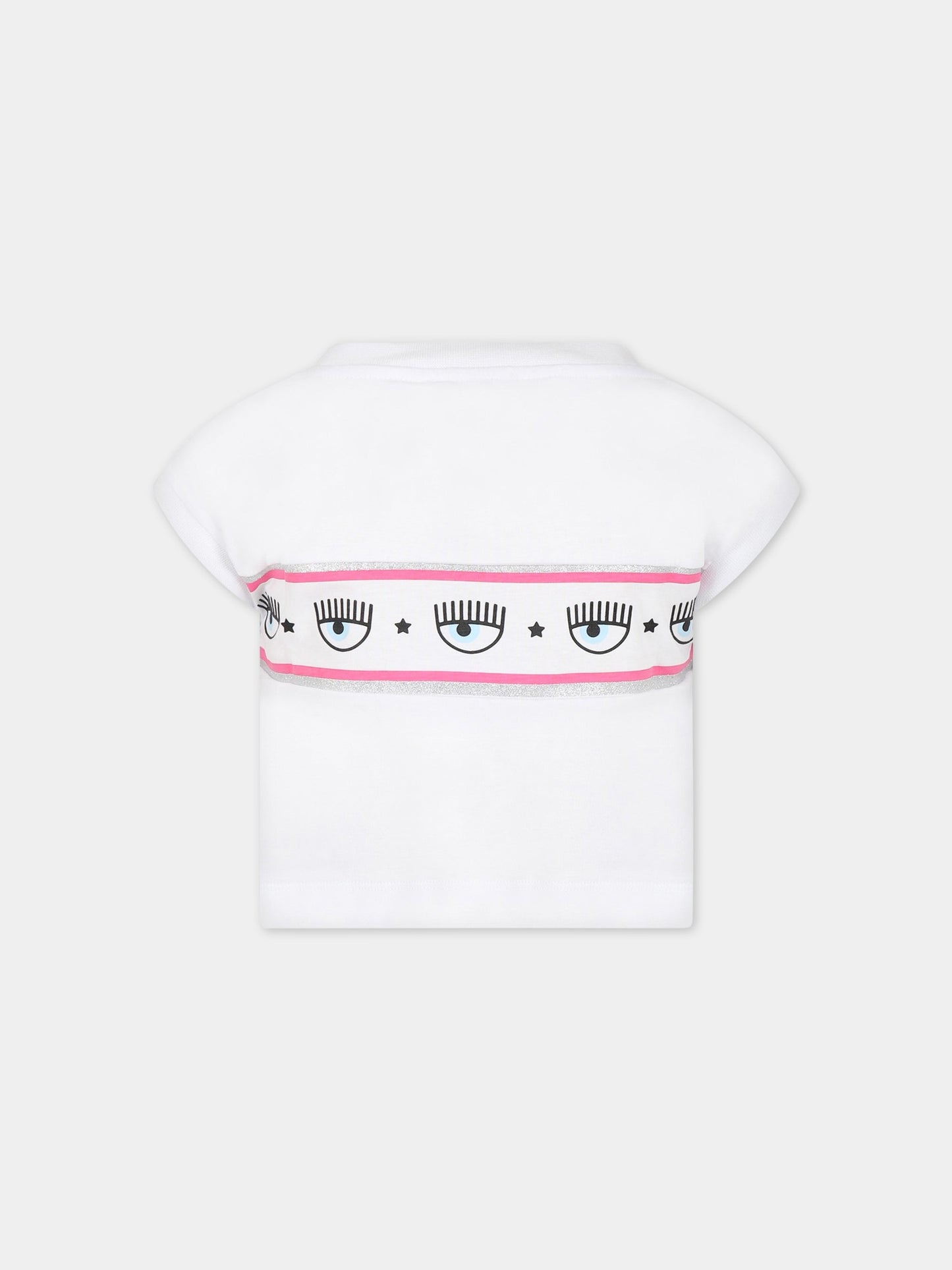 T-shirt bianca per bambina con iconici occhilini,Chiara Ferragni Collection,51A602 1205 0099