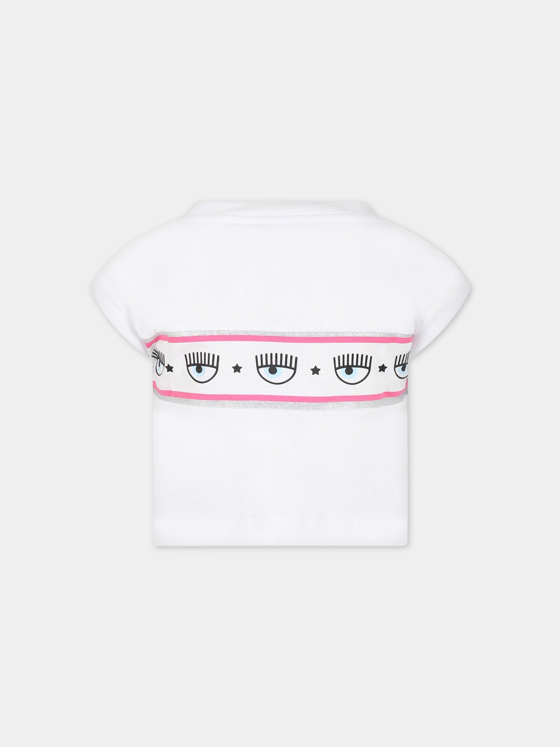 T-shirt bianca per bambina con iconici occhilini,Chiara Ferragni Collection,51A602 1205 0099