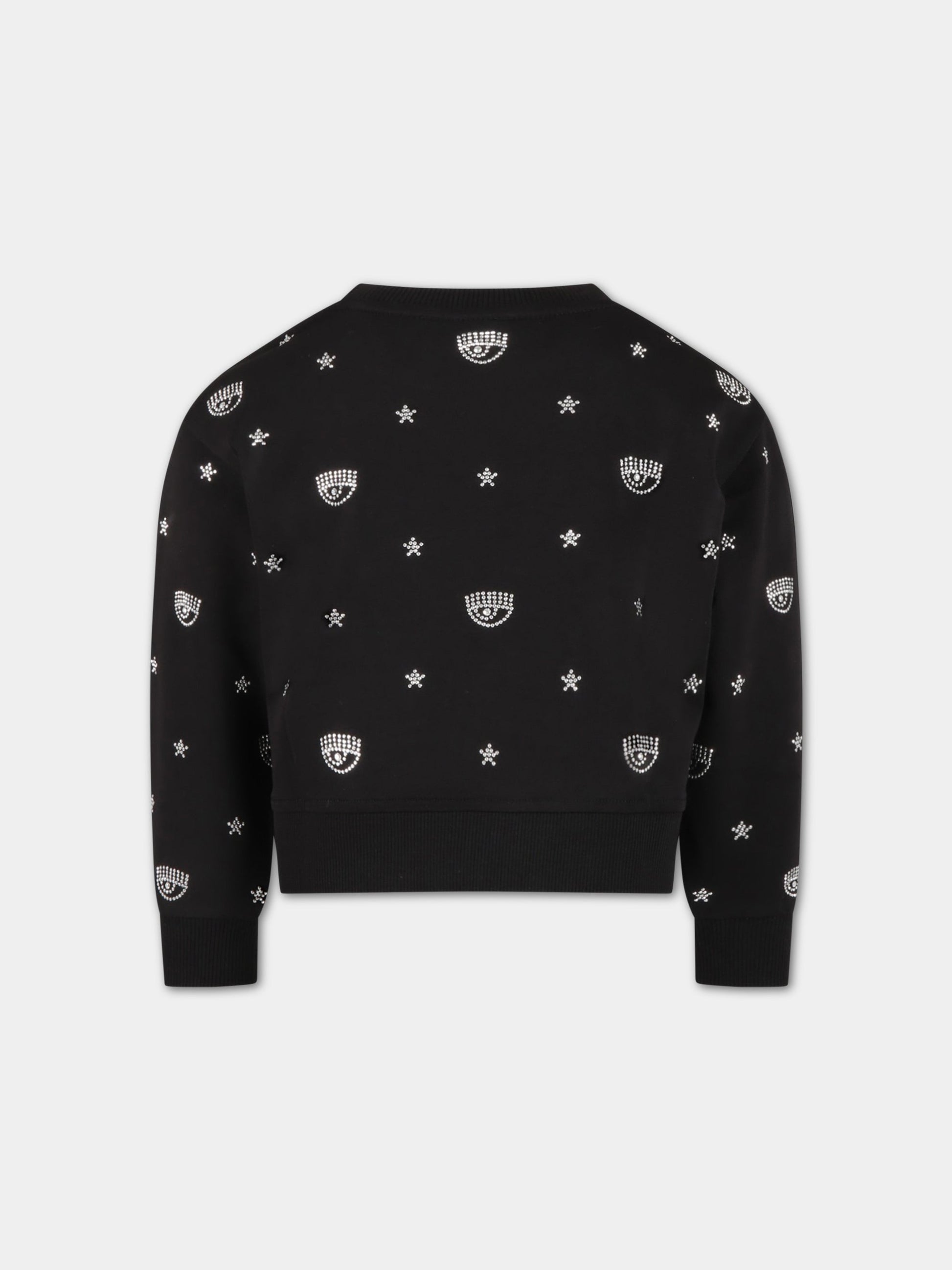 Felpa nera per bambina con occhiolini in strass,Chiara Ferragni Collection,59A606 1005 0050