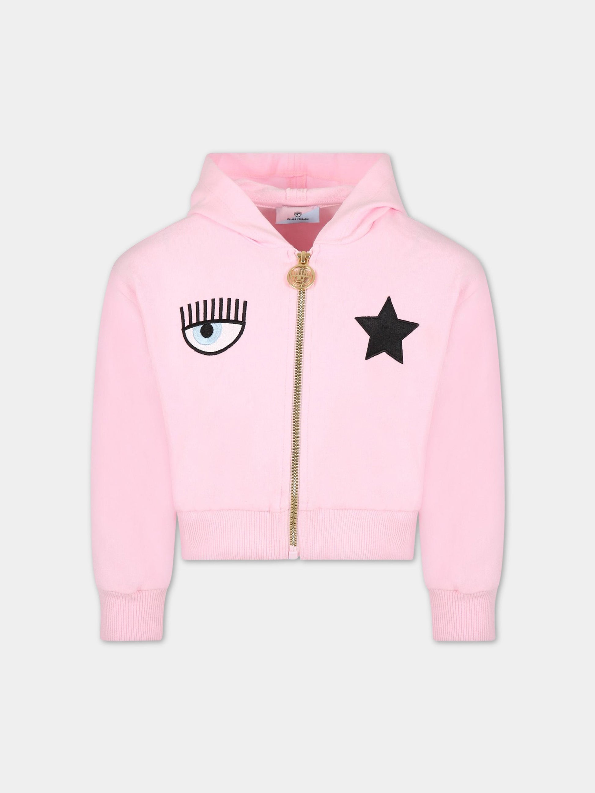 Felpa rosa per bambina con iconico occhiolino e stella,Chiara Ferragni Collection,51A802 1250 0090