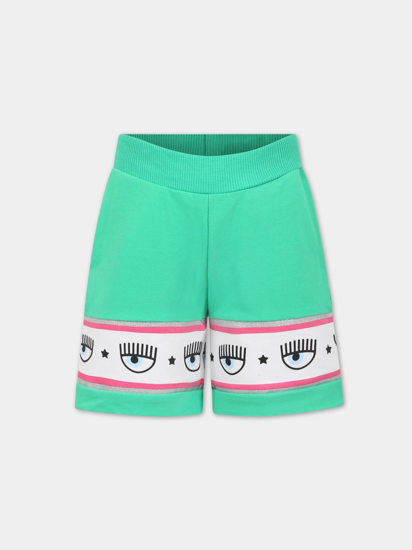 Shorts verde per bambina con iconici eyes flirting,Chiara Ferragni Collection,51A400 1250 026F