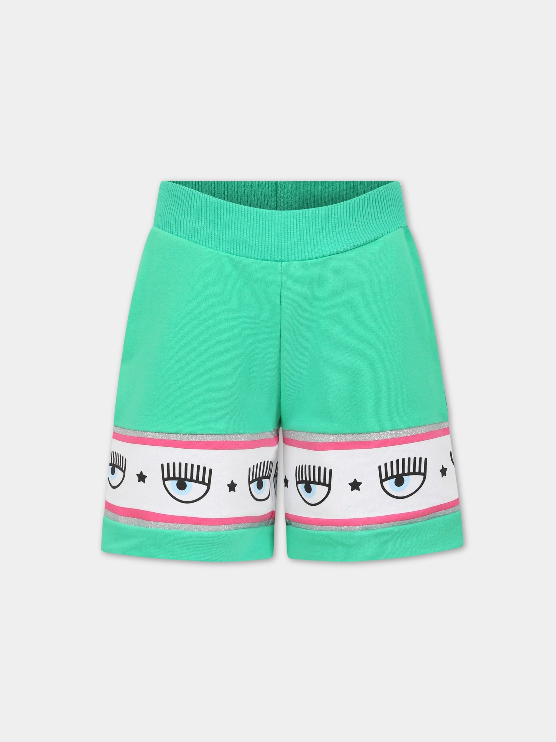 Shorts verde per bambina con iconici eyes flirting,Chiara Ferragni Collection,51A400 1250 026F
